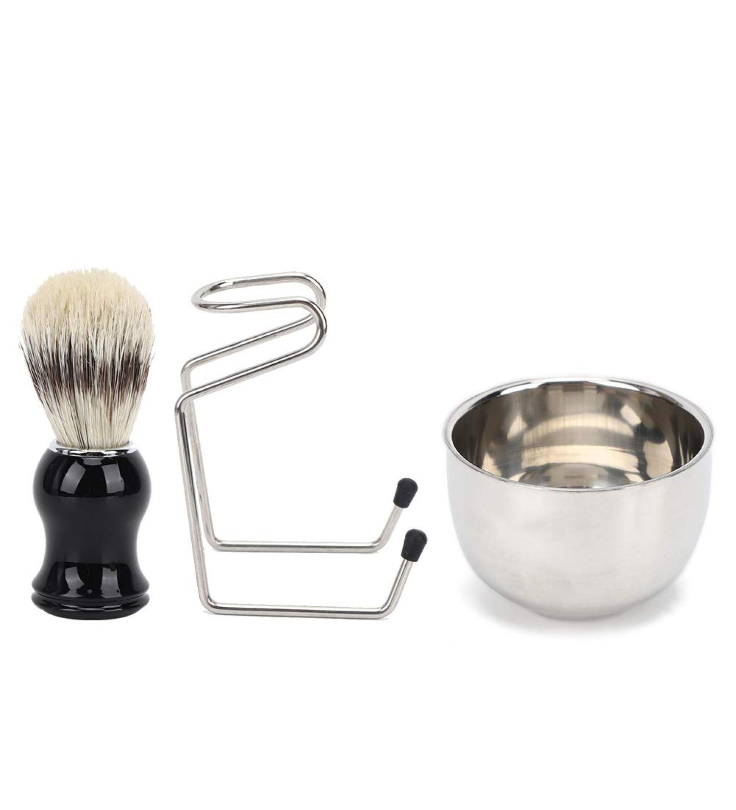 Men's 3-Part Razor Brush and Bowl Set | Stainless Steel Holder for Daily Shaving | Optimal Grooming Tool - Buy Online on GoSupps.com