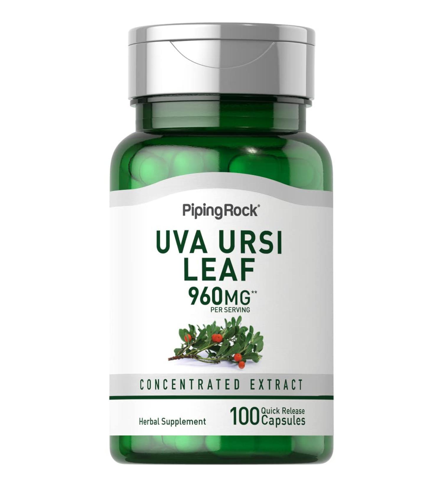 Piping Rock Uva Ursi Capsules 960mg - 100 Count Herbal Extract Supplement - Buy Online on GoSupps.com