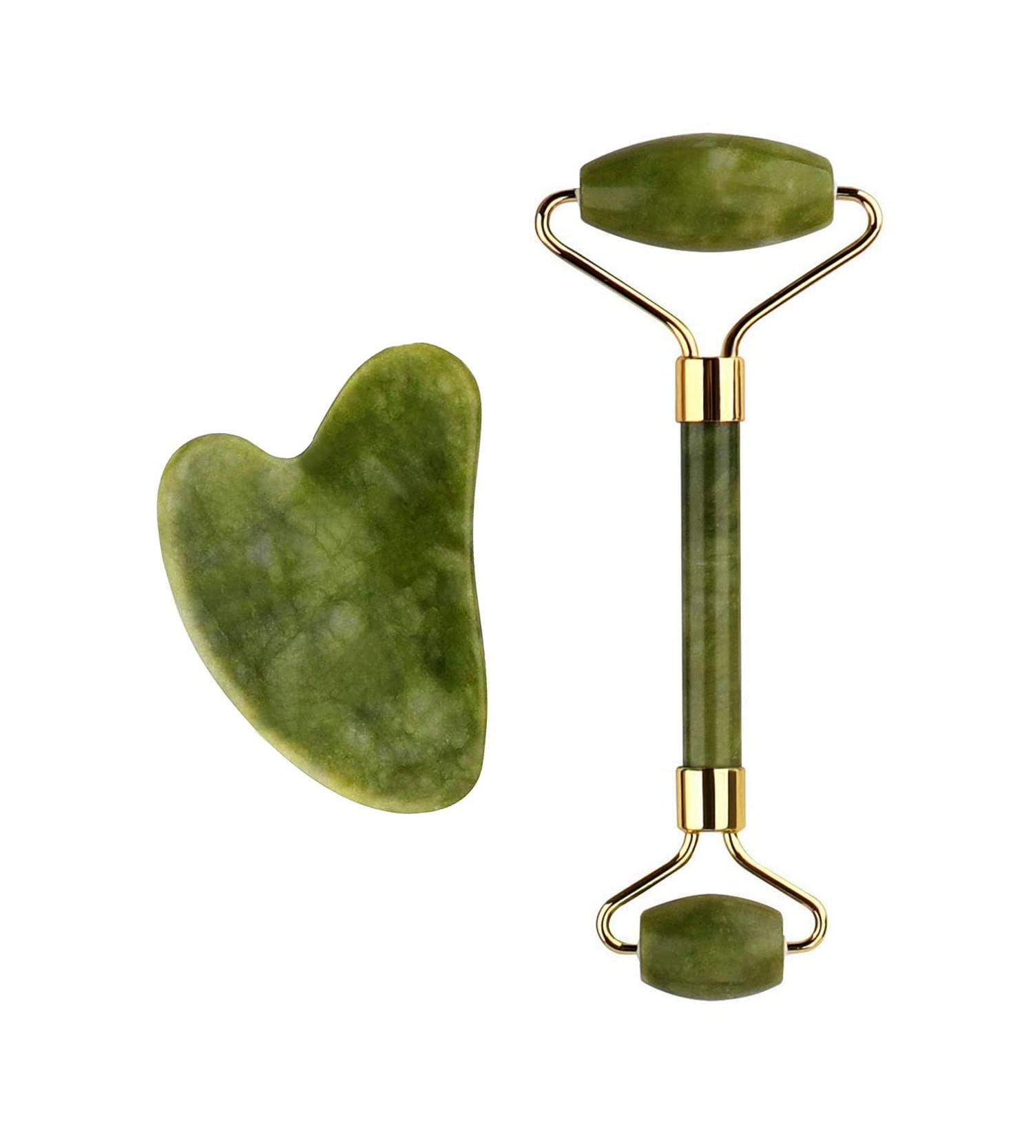Premium Jade Roller & Gua Sha Facial Tools - Skin Massager for Face Neck & Eye Care | Best Facial Roller for Glowing Skin - Buy Online on GoSupps.com