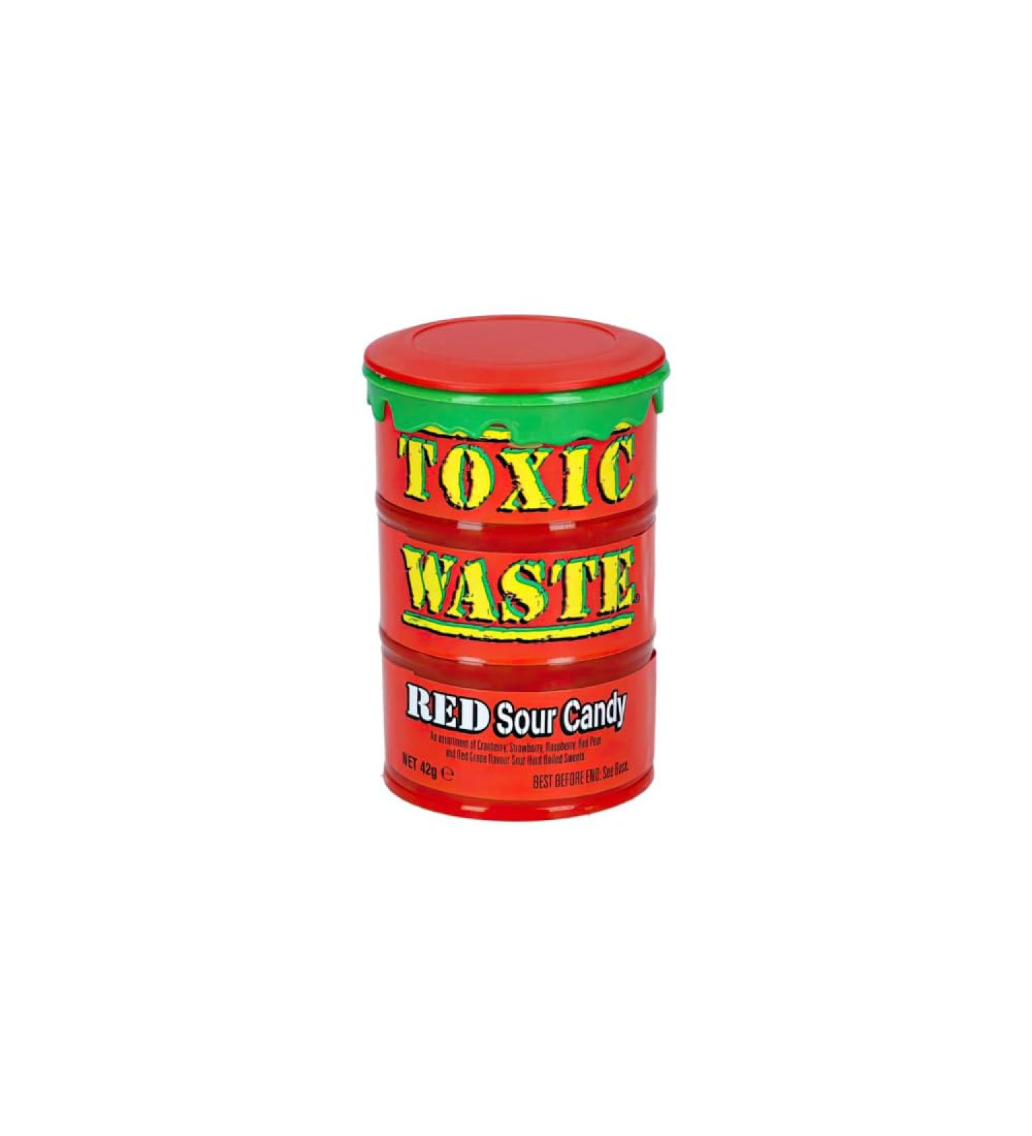 Toxic Waste Red Sour Candy 42g - Extremely Acidic Sweets, Perfect for Fans of Intense Taste, Eye-Catching Drum Shape Packaging + GETZH ThankYou Sticker