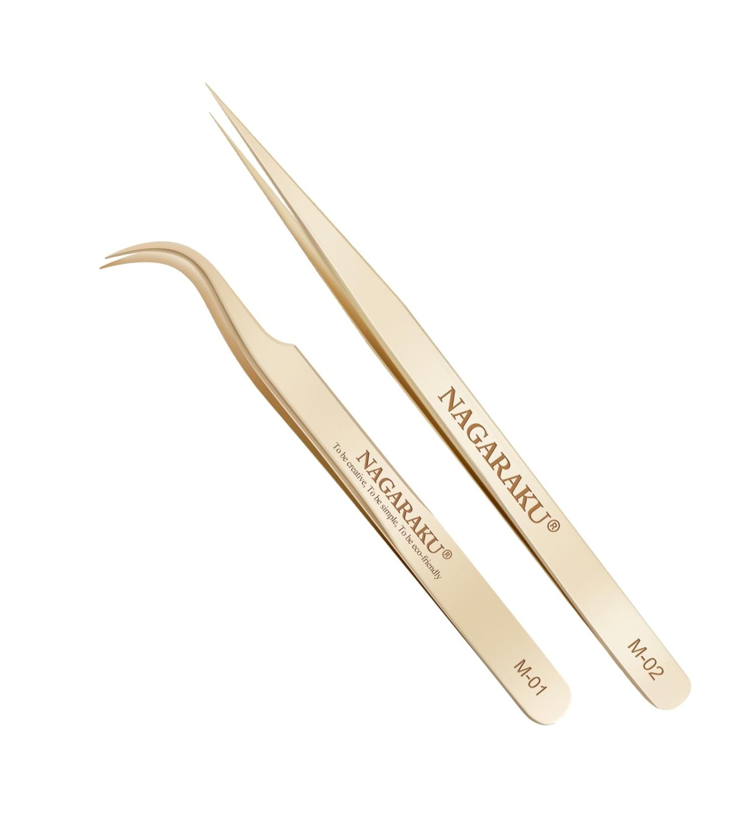 Nagaraku Eyelash Sink - Professional Precision Tweezers for Eyelash Extensions | Stainless Steel M-01 & M-02 | Curved & Straight | Volume Eyelash Tools - Buy Online on GoSupps.com