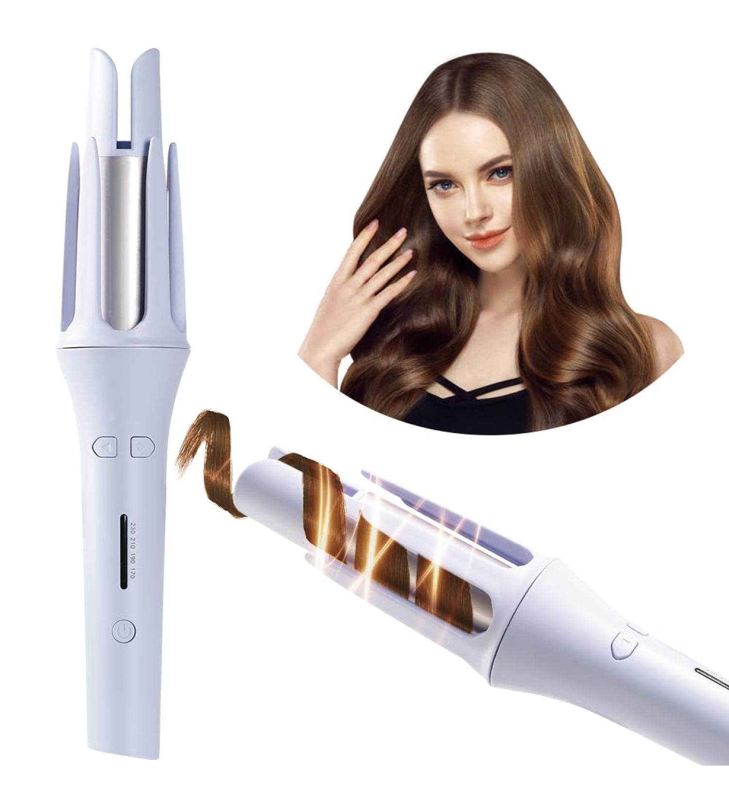 Automatic Hair Curler - Rotating Curling Iron 1 Inch with 4 Temperatures | Fast Heating Dual Voltage Wand for All Hair Types - Ideal for Women (Blue - Buy Online on GoSupps.com