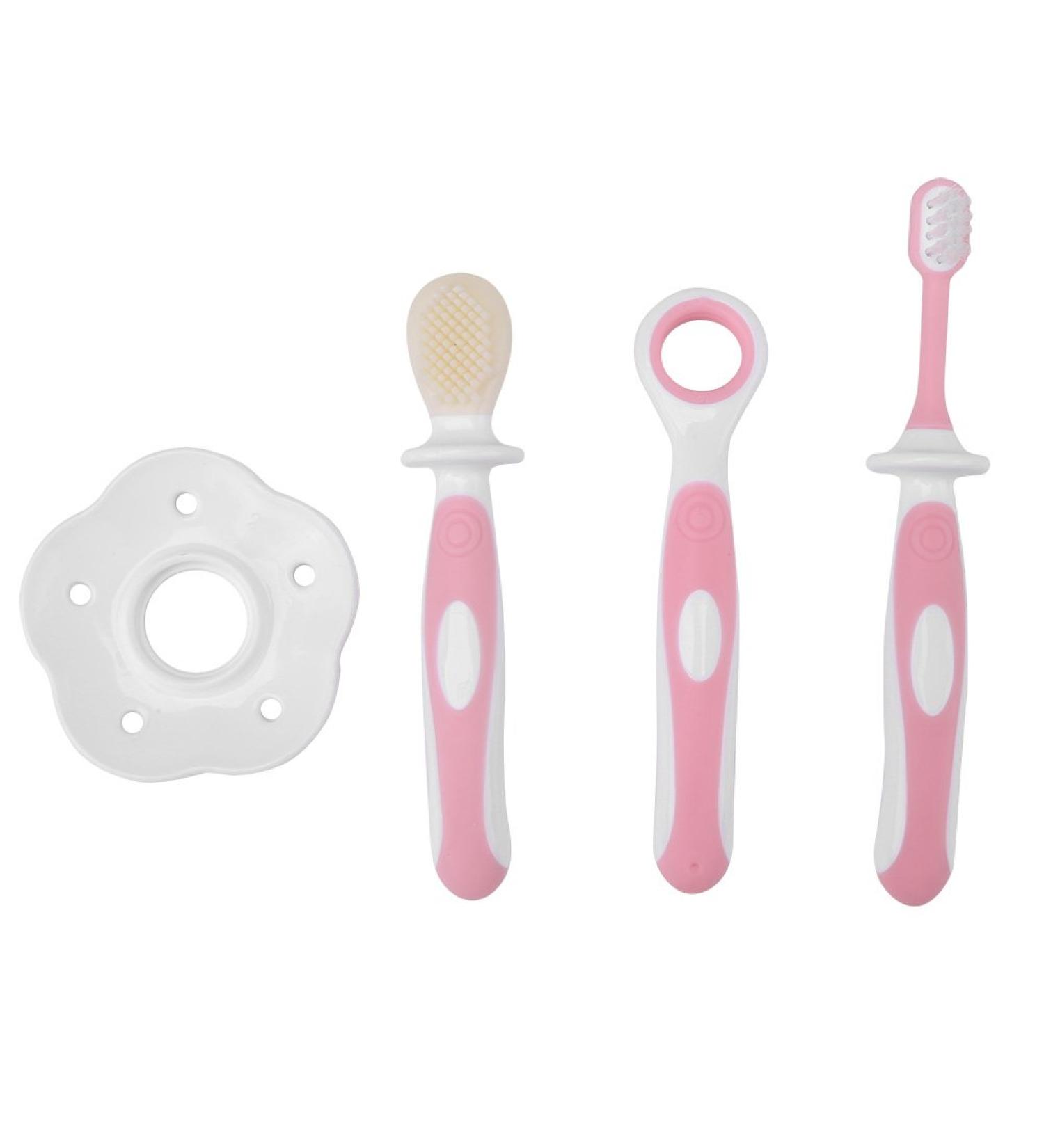 RiToEasysports Baby Soft Teether Toothbrush Set Newborn Teeth Care & Cleaning Tongue Scraping for Toddlers (Light Pink) - International Shipping Available - Buy Online on GoSupps.com
