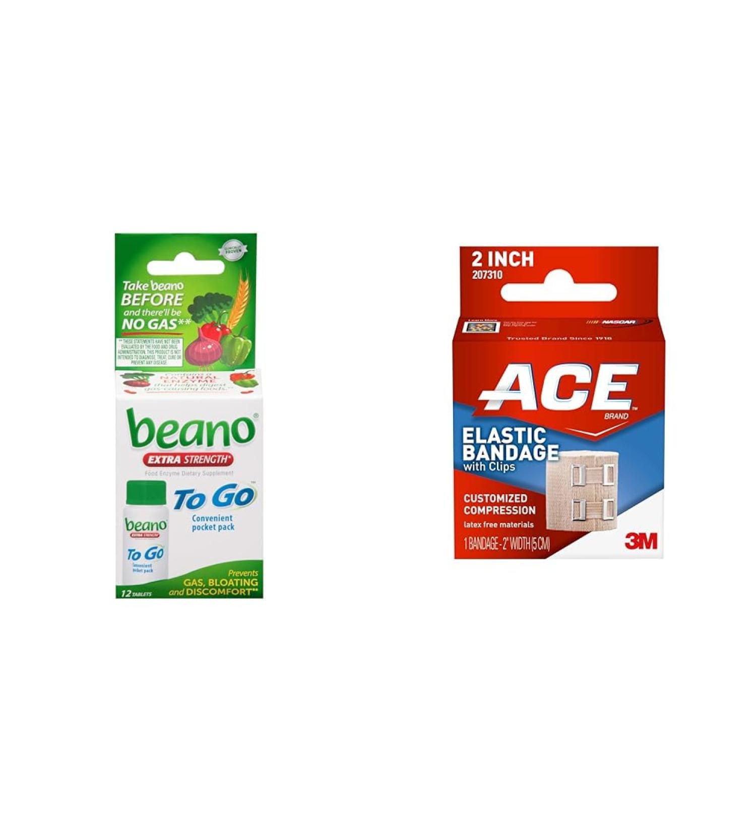 Beano to Go Gas Prevention 12 Tablets & ACE 2" Elastic Bandage with Clips 1 Count - Buy Online on GoSupps.com