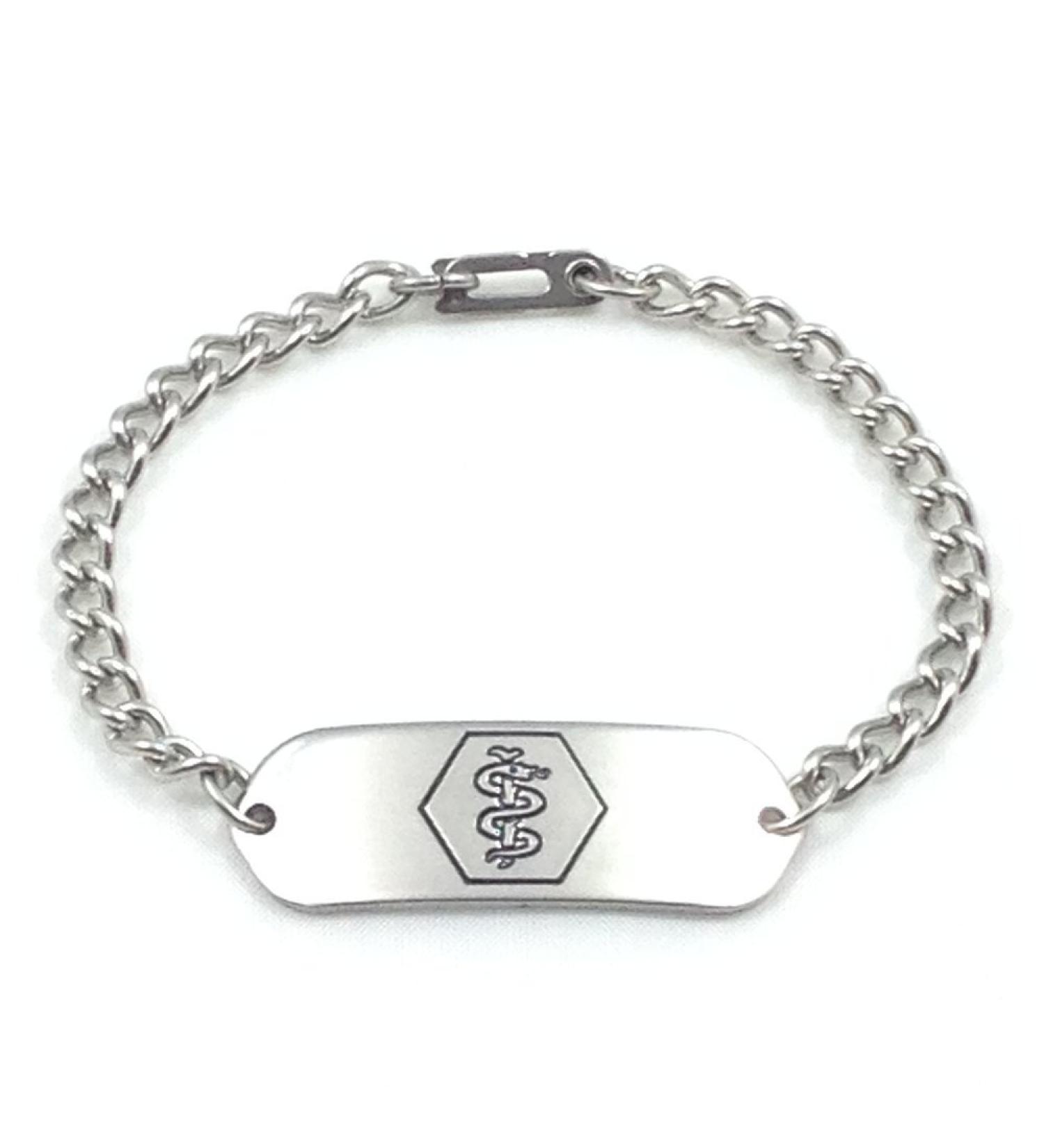 Medical ID Bracelet IDB-11SH - with Sister Hook Clasp - Stainless Steel - Personalized Engraving - Customized Bracelet Length - Child Youth or Adult