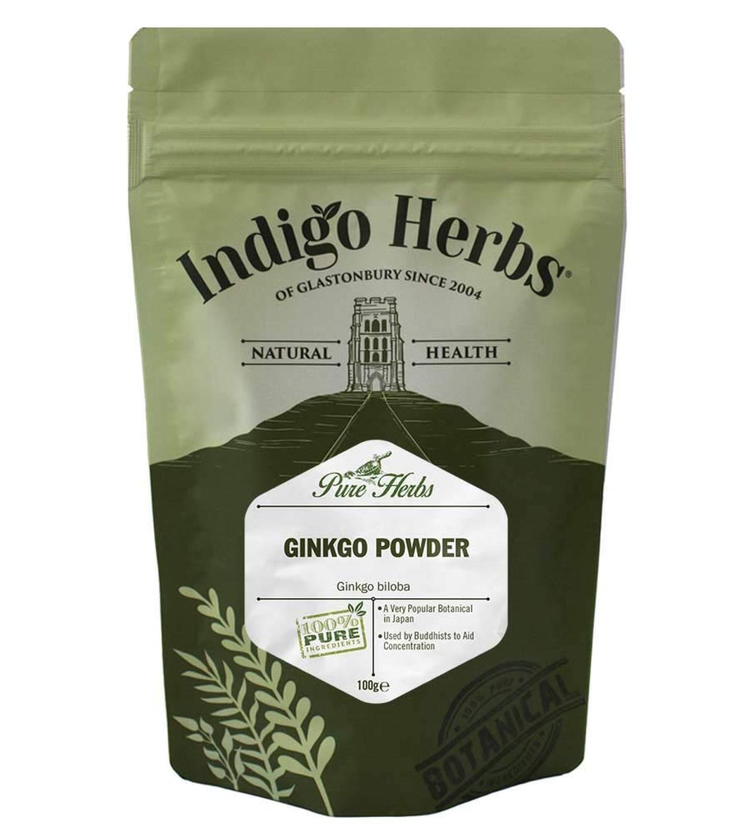 Indigo Herbs Ginkgo Leaf Powder 100g - Vegan & GMO Free | Ginkgo Biloba Supplement - Buy Online on GoSupps.com