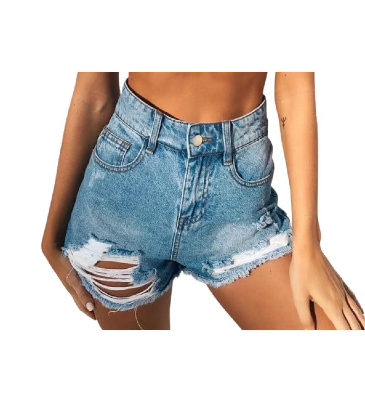UCK-KIT Women's High Rise Jeans Shorts Summer Ripped Jeans Shorts Fringe Shorts Hot Pants Light Blue MM Light Blue