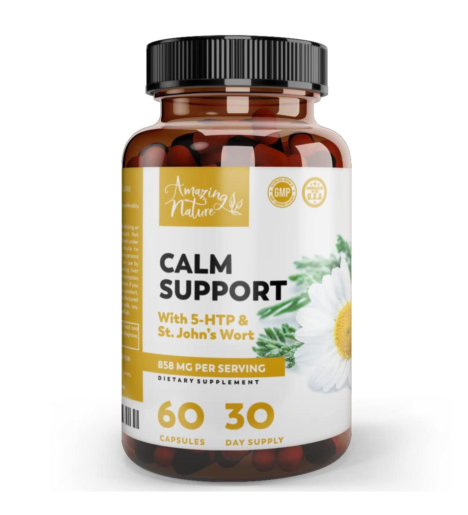 Calm Supplements with Ashwagandha - Relaxation Pills with St. John's Wort, 5HTP, GABA - 60 Capsules - Buy Online on GoSupps.com