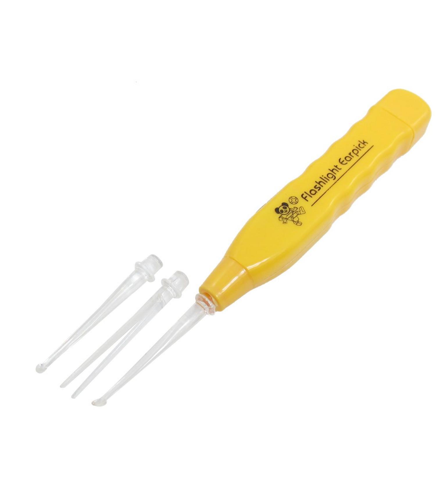 Qtqgoitem Yellow Plastic Handle White LED Light Earpick Ear Pick Wax Remover (Model: 6d8 827 1ba c0b 047)