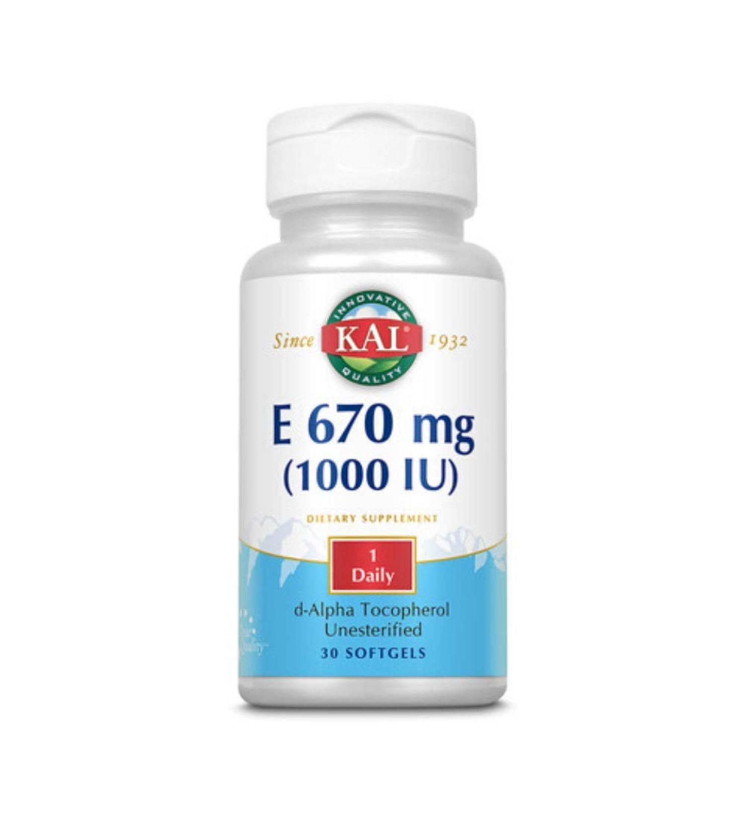 KAL E-1000 D-Alpha Tocopherol 1000 IU Softgels 30 Count 30 count (Pack of 1)