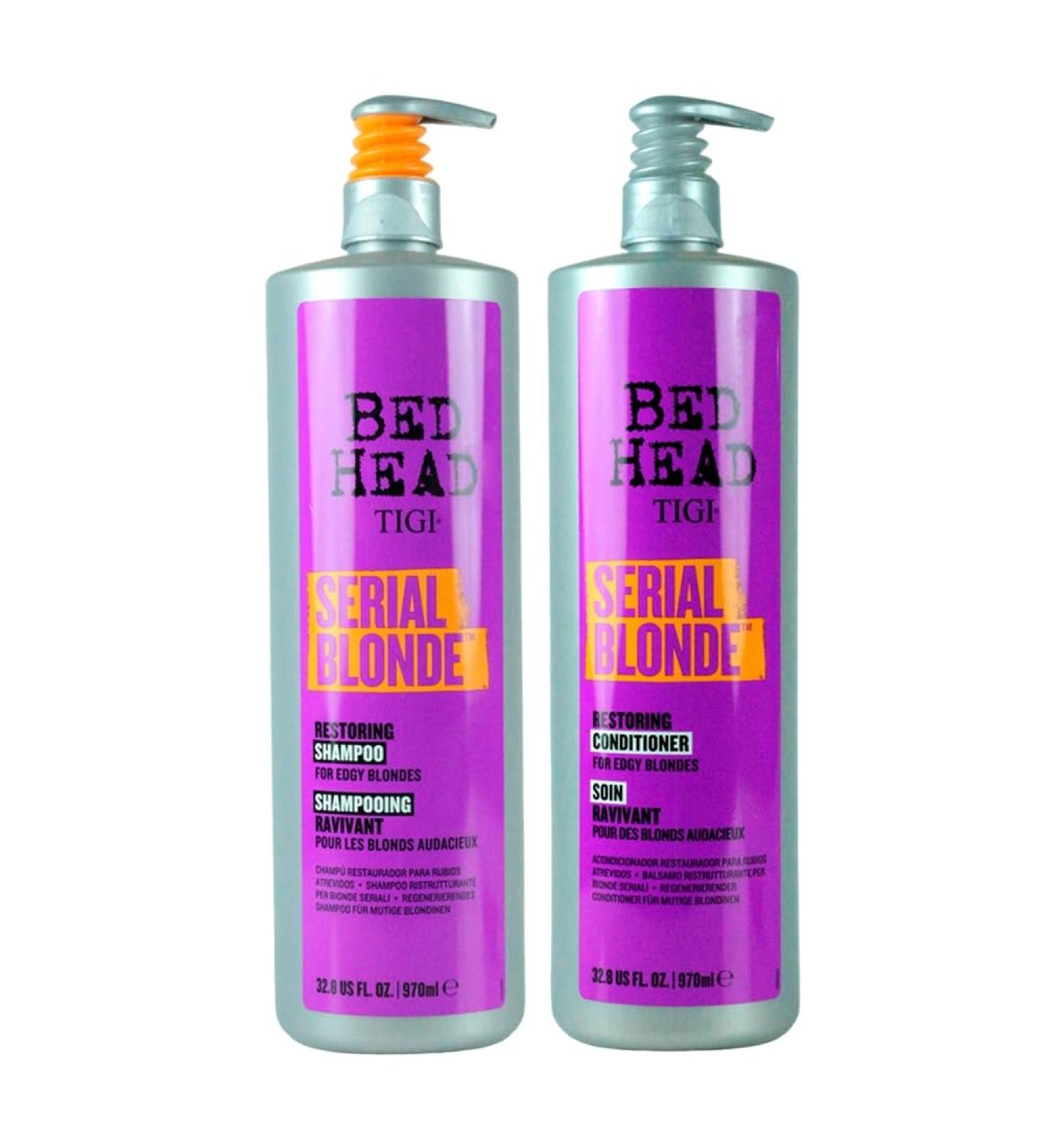 Tigi Bed Head Serial Blonde Shampoo and Conditioner DUO for Damaged Blonde Hair (Purple) - 970ML