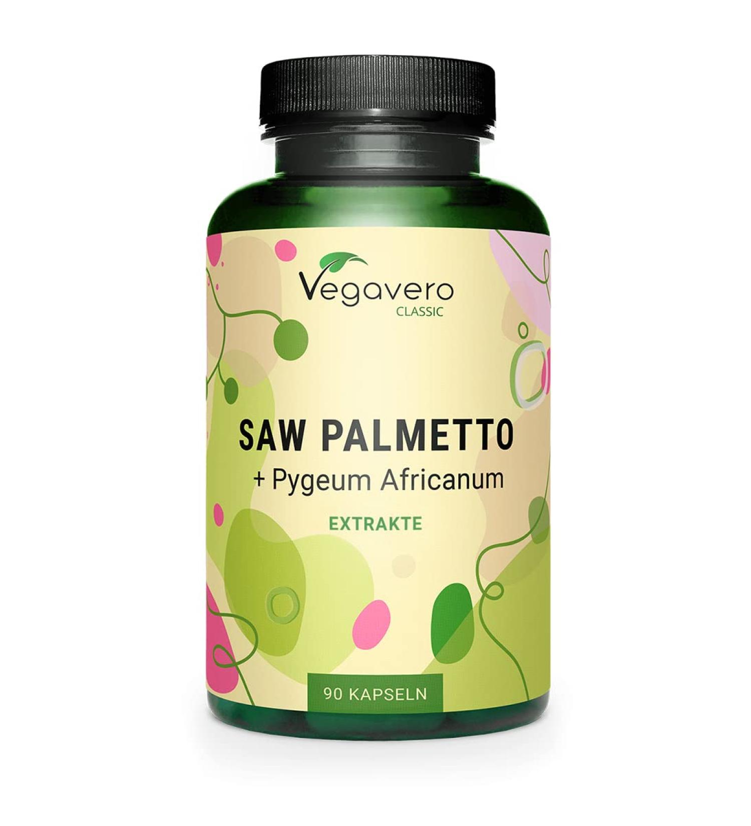 Buy Saw Palmetto + Pygeum Africannum Vegavero 500mg & 200mg Vegan Capsules | 90 Count | 45% Fatty Acids & 10% Sterols | Natural & Additive-Free Supplement - Buy Online on GoSupps.com