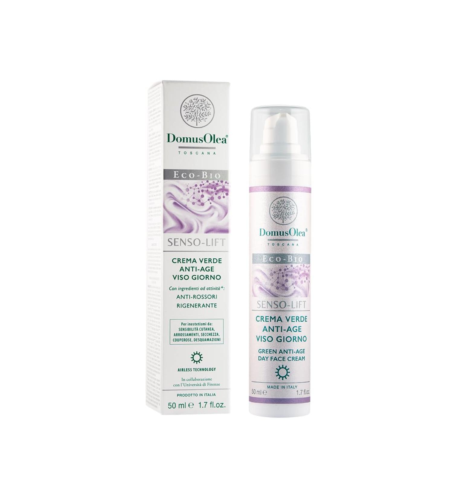  Domus Olea Toscana SENSO-LIFT - GREEN ANTI-AGING FACE DAY CREAM - Anti-Redness Uniform and Soothing - With Niacinamide 5% Olive & Blackcurrant Phytocomplexes Hyaluronic Acid & Peptides - 50ml - Domus Olea - Buy Online on GoSupps.com