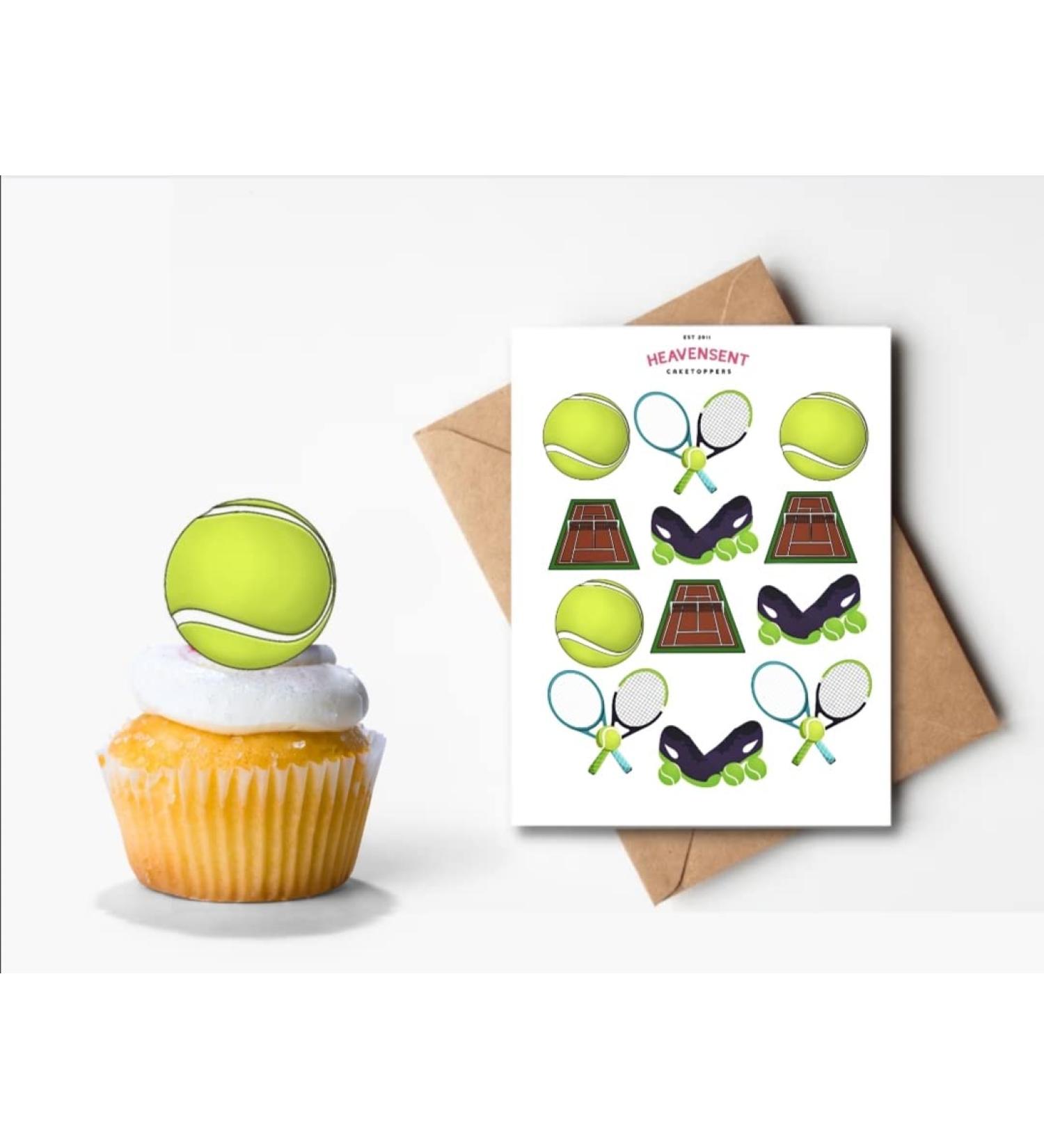 24x Pre-cut Tennis Edible Thick Standing Cupcake Toppers Birthday Party Cake Decorations