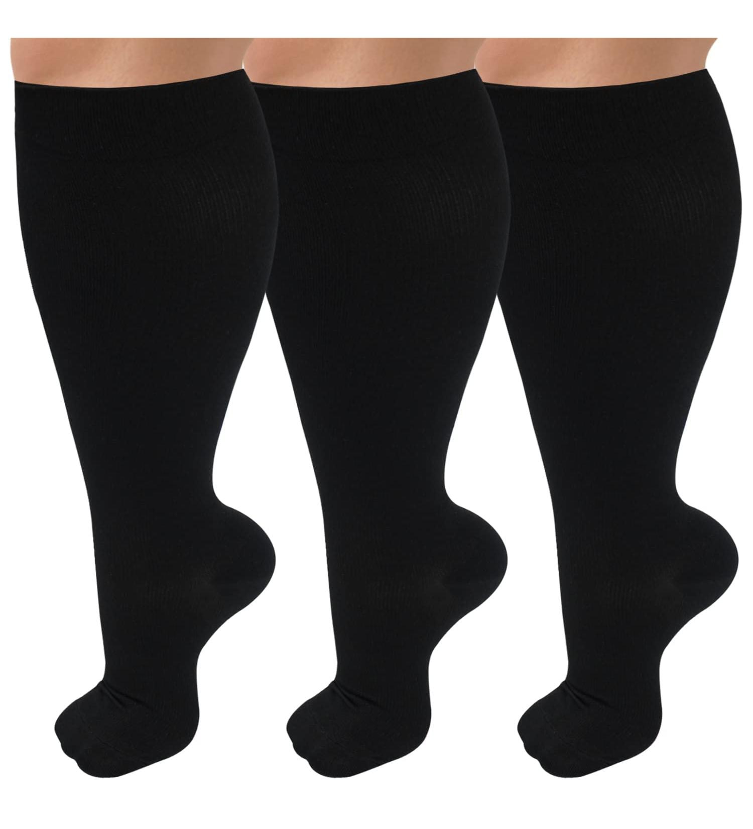 Diu Life 3 Pairs Plus Size Compression Socks for Women & Men - Wide Calf Knee High Stockings - 4XL 3er-Multi4 - Buy Online on GoSupps.com