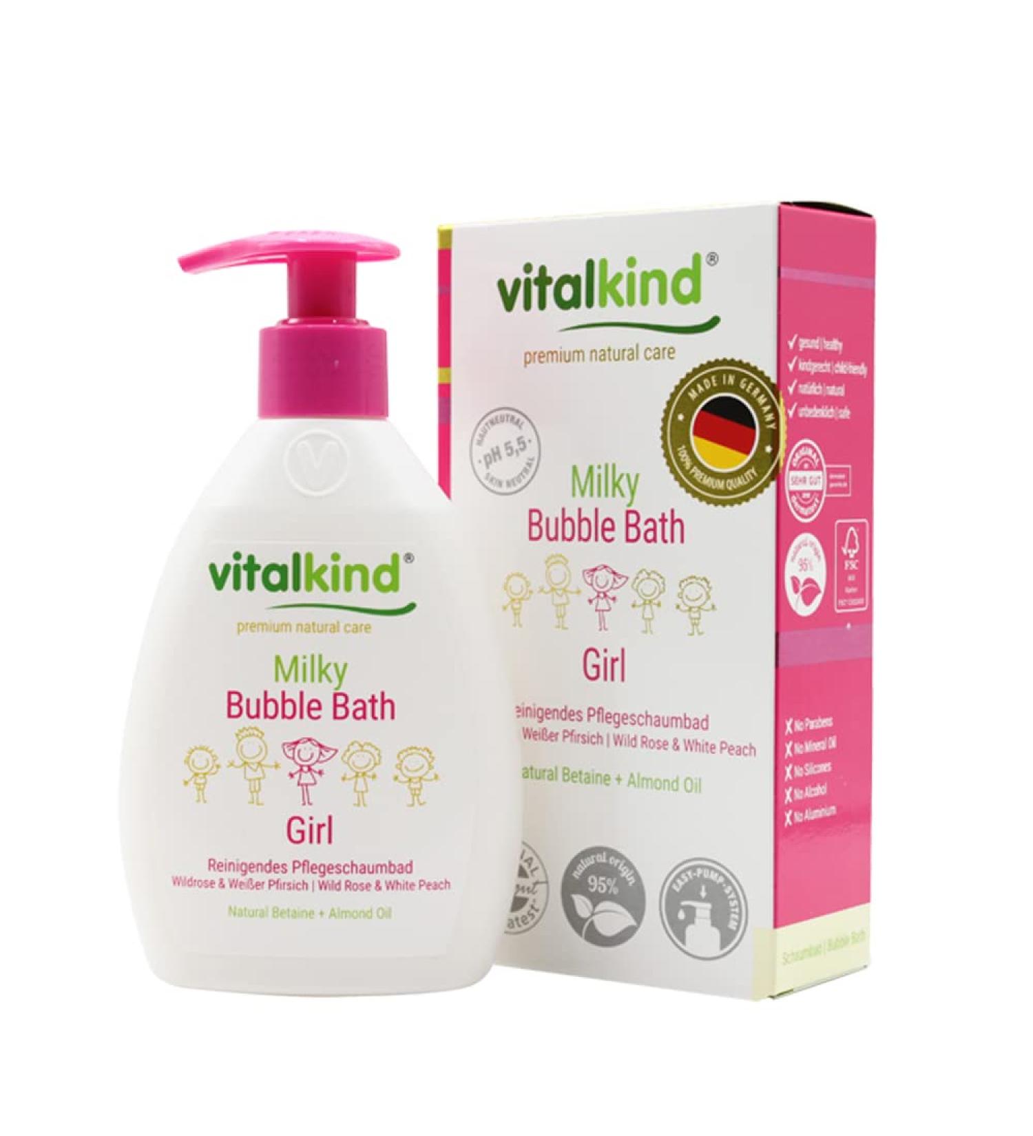 Milky Bubble Bath GIRL - soin naturel premium pour enfants. Cosm tiques naturels premium pour les filles par vitalkind. Bain moussant doux pour la peau sensible des enfants. - Buy Online on GoSupps.com