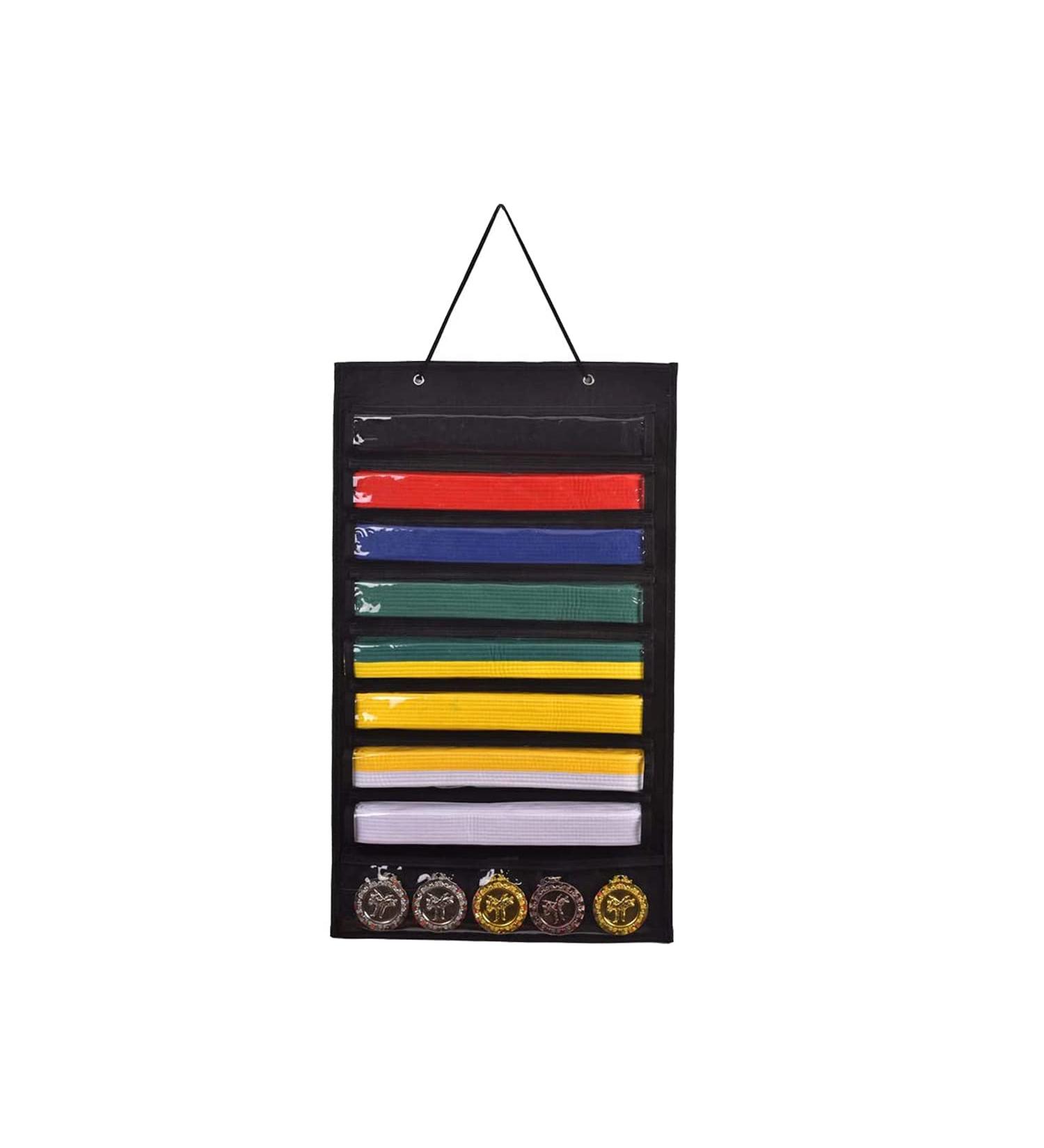 Karate Martial Arts Belts Storage Organizer - Holds 8 Belts & 5 Medals | Durable Black Taekwondo Belt Display - Buy Online on GoSupps.com