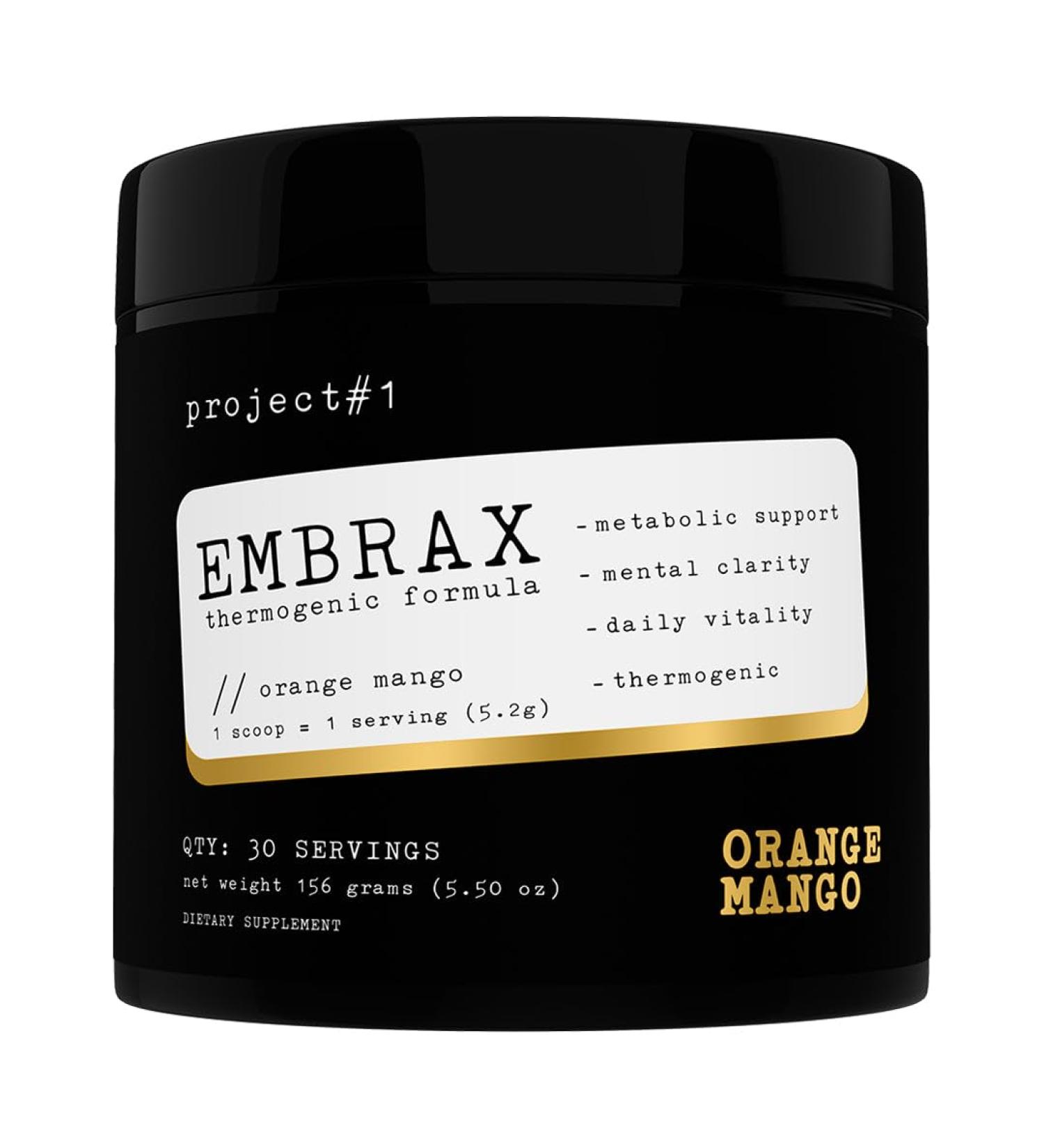 Project #1 Embrax: Thermogenic Preworkout Fat Burner Powder - Best Belly Fat Burner for Women & Men L-Carnitine Supplement for Weight Loss and Workout Performance | 30 Servings - Orange Mango