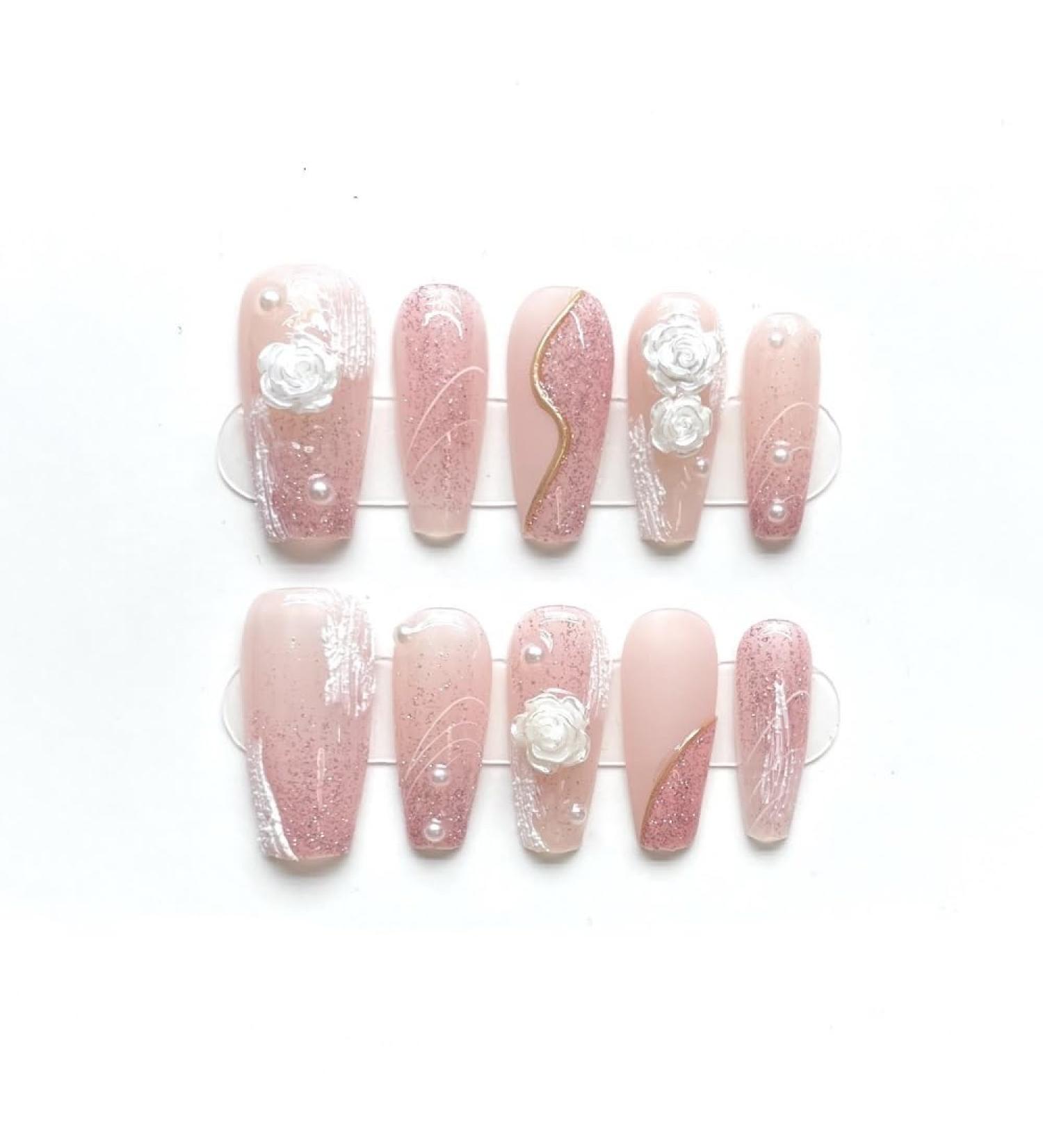 Handmade Wearing Armor Detachable Pink Heart Sparkling Cat Eyes Repeated Use of False Nails(Pink XS) - Buy Online on GoSupps.com