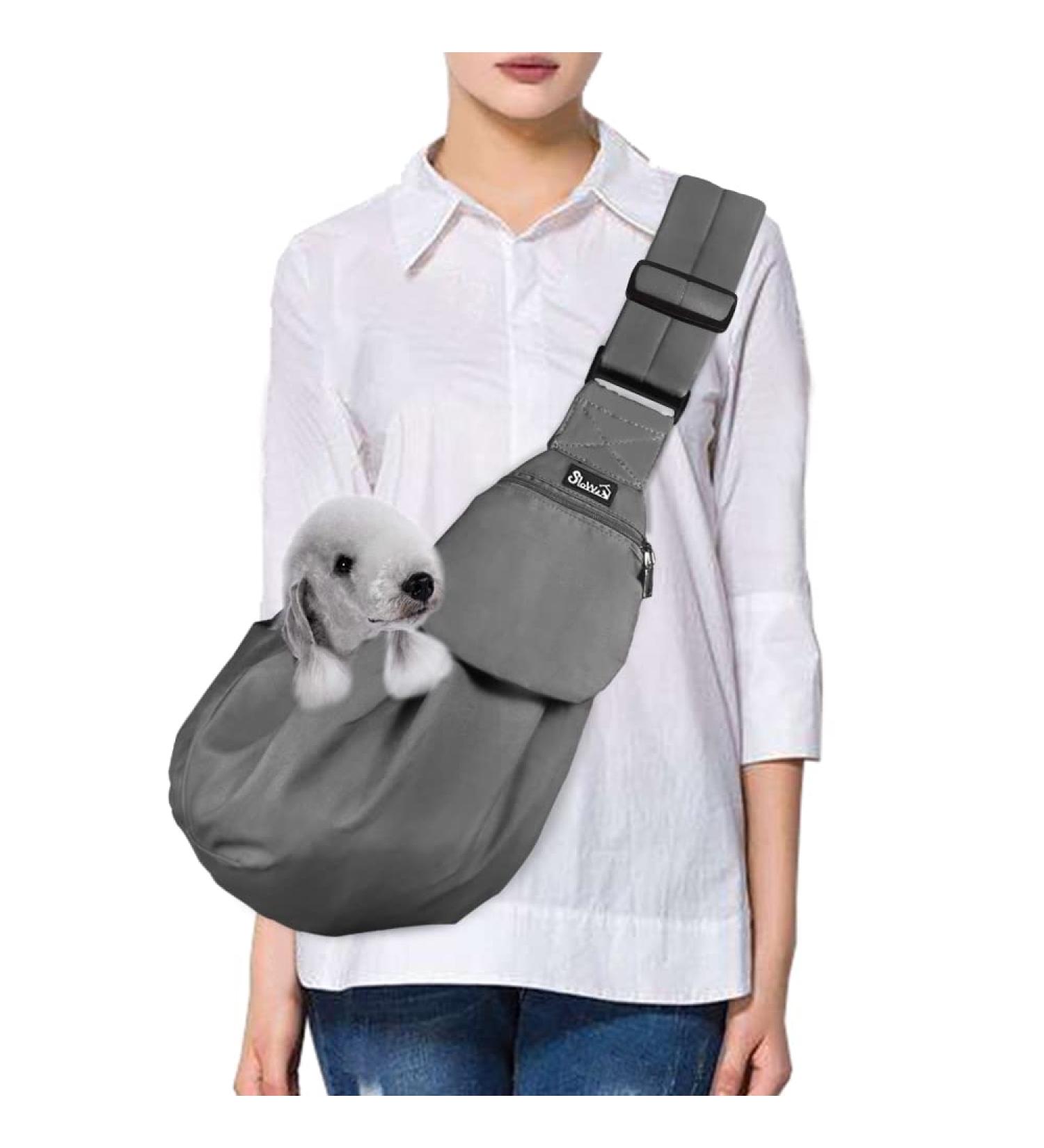 Slowton Dog Carrier Bag - Adjustable Padded Shoulder Strap & Front Pocket for Outdoor Walks | Gray - Fits Pets 4.1-6.8kg - Buy Online on GoSupps.com