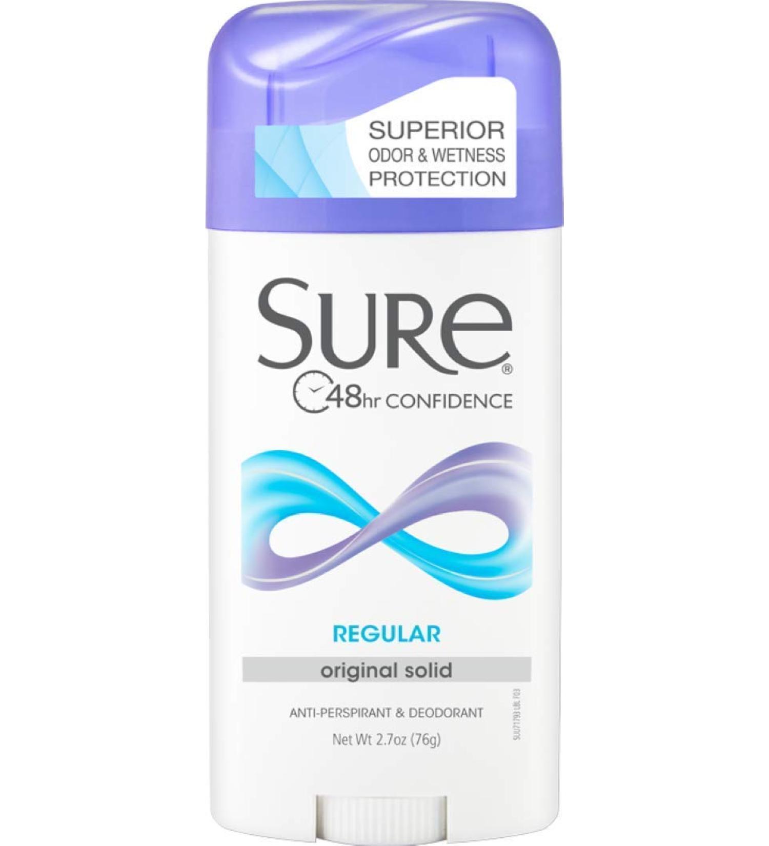 Sure Anti-Perspirant & Deodorant Original Solid Regular Scent 2.70 oz (Pack of 5)