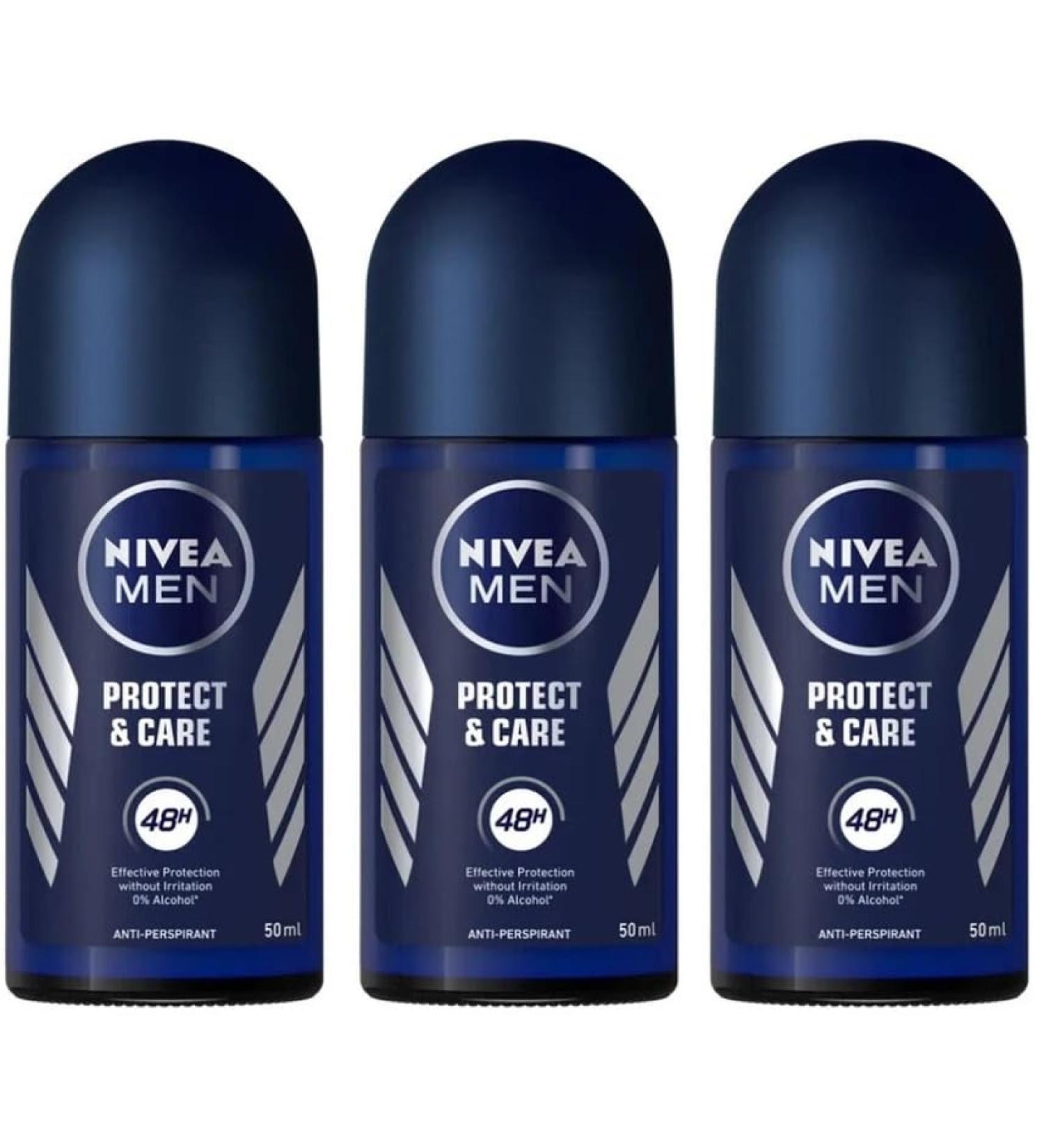  NIVEA NIVEA MEN Protect & Care 3-pack of antiperspirant roll-on deodorants for men 50 ml with 0% alcohol with NIVEA Men Care complex regulates perspiration for 48 hours - Buy Online on GoSupps.com