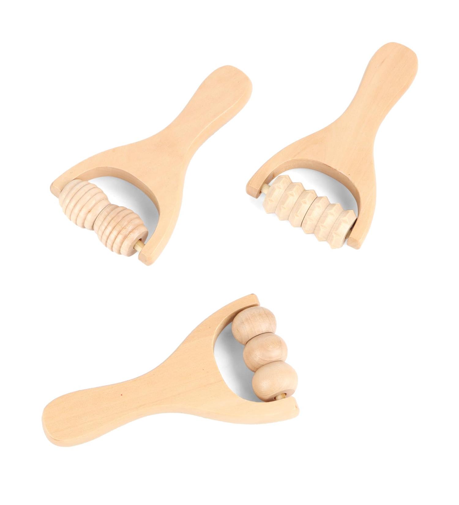 3-Piece Wooden Massage Roller Set - Fascia & Trigger Point Therapy for Anti-Cellulite Neck Shoulders Legs & Back - Buy Online on GoSupps.com