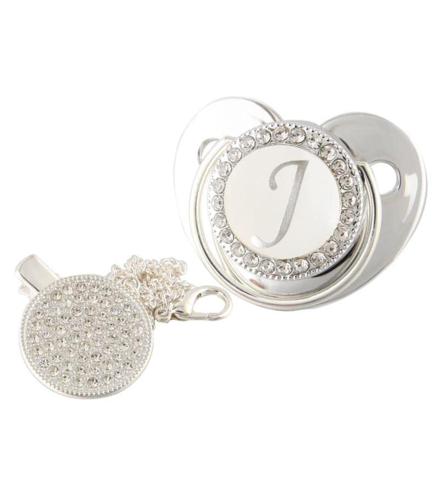 Buy Bling 26 Letters Baby Pacifier with Chain Clips | Silver Dummy Pacifier & Accessories for Newborns 0-18 Months - International Shipping Available - Buy Online on GoSupps.com