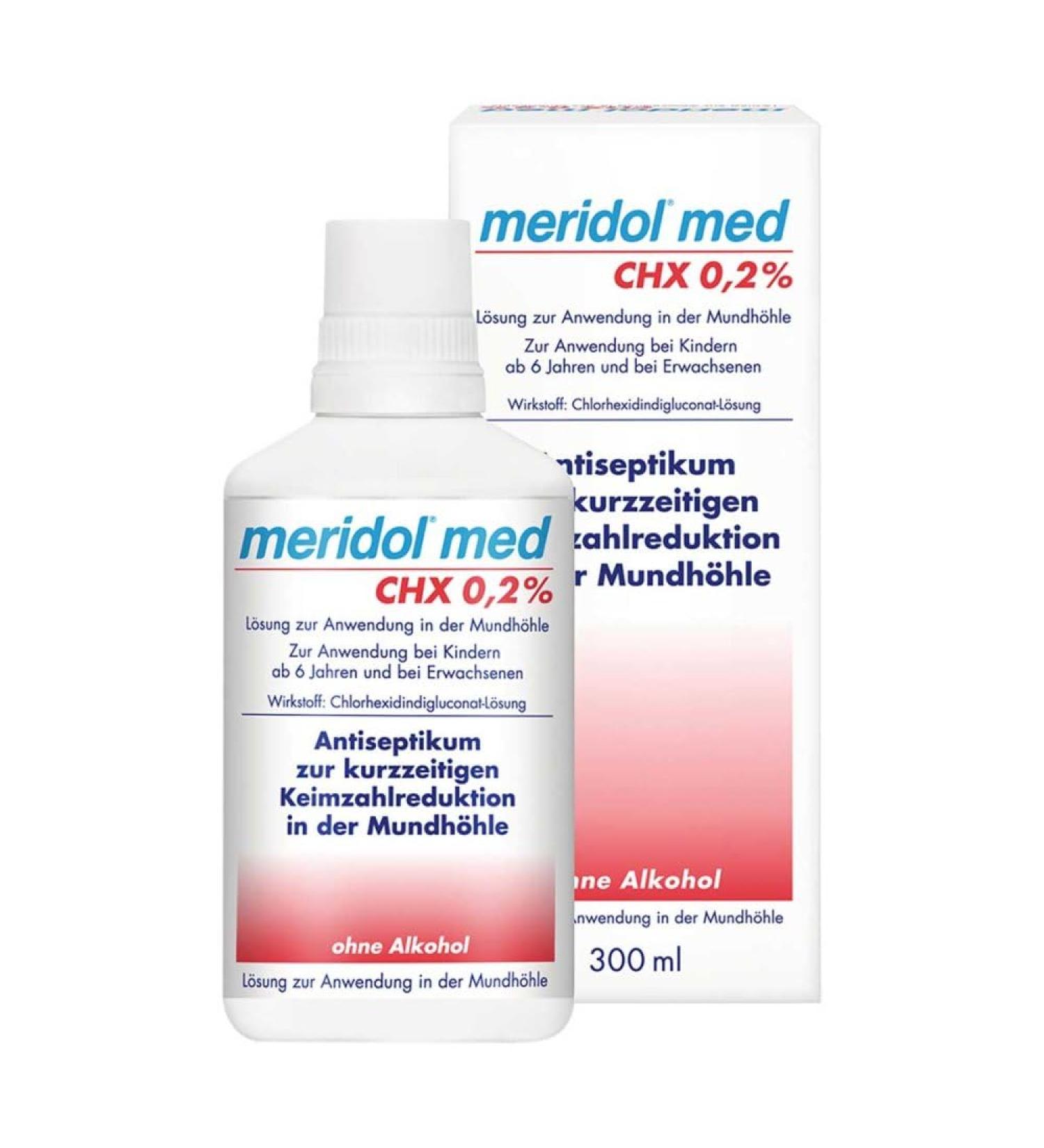 Meridol Med CHX 0.2% Antibacterial Mouthwash - Combat Oral Inflammation | Mild Taste 300ml Solution - Ship Internationally - Buy Online on GoSupps.com