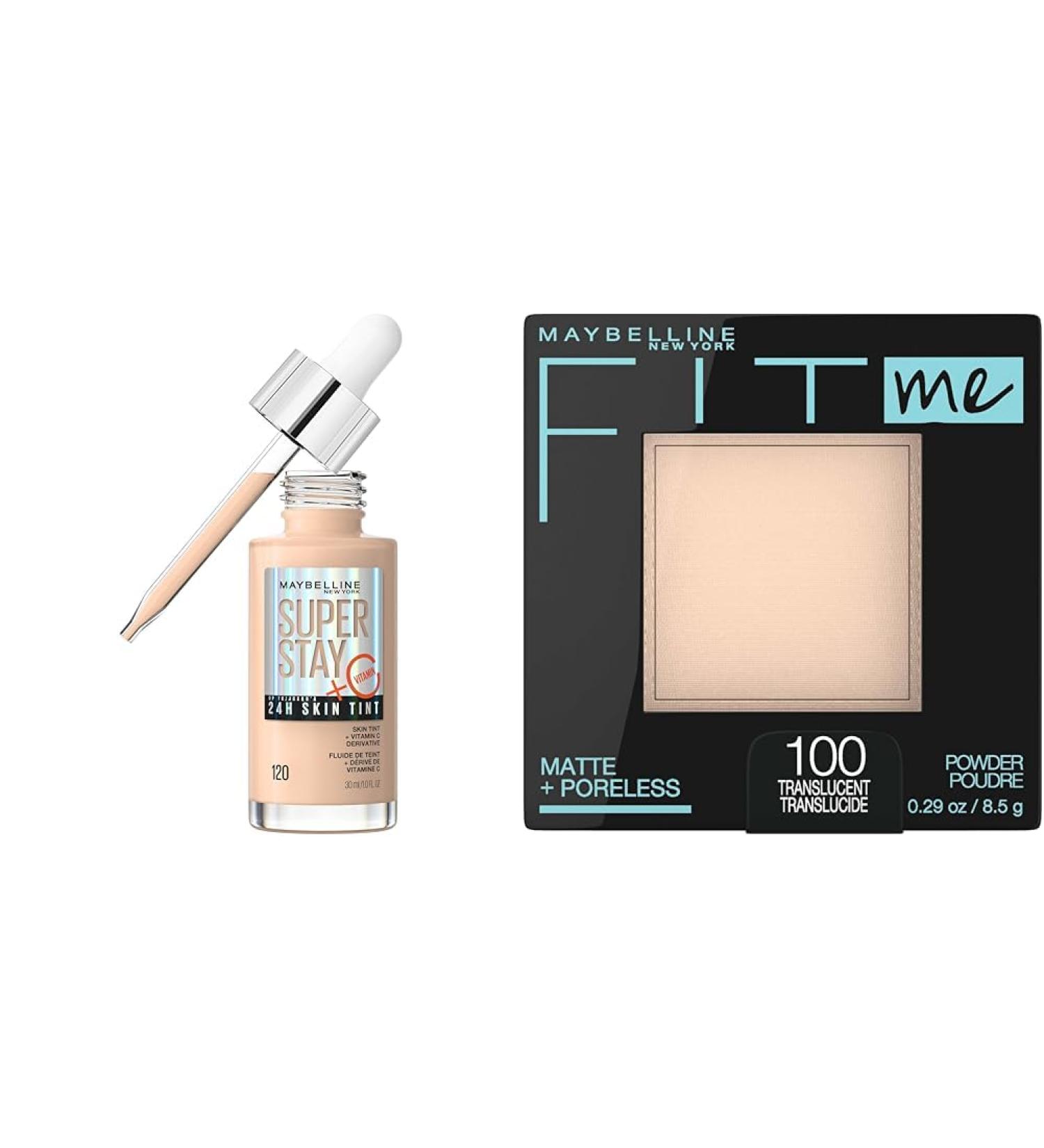 Maybelline New York Super Stay Up To 24H Skin Tint Foundation skin-like coverage with Vitamin C* Shade 120 30 ml & New York Matte + Poreless Pressed Face Powder Makeup Translucent 8.5 Grams - Buy Online on GoSupps.com