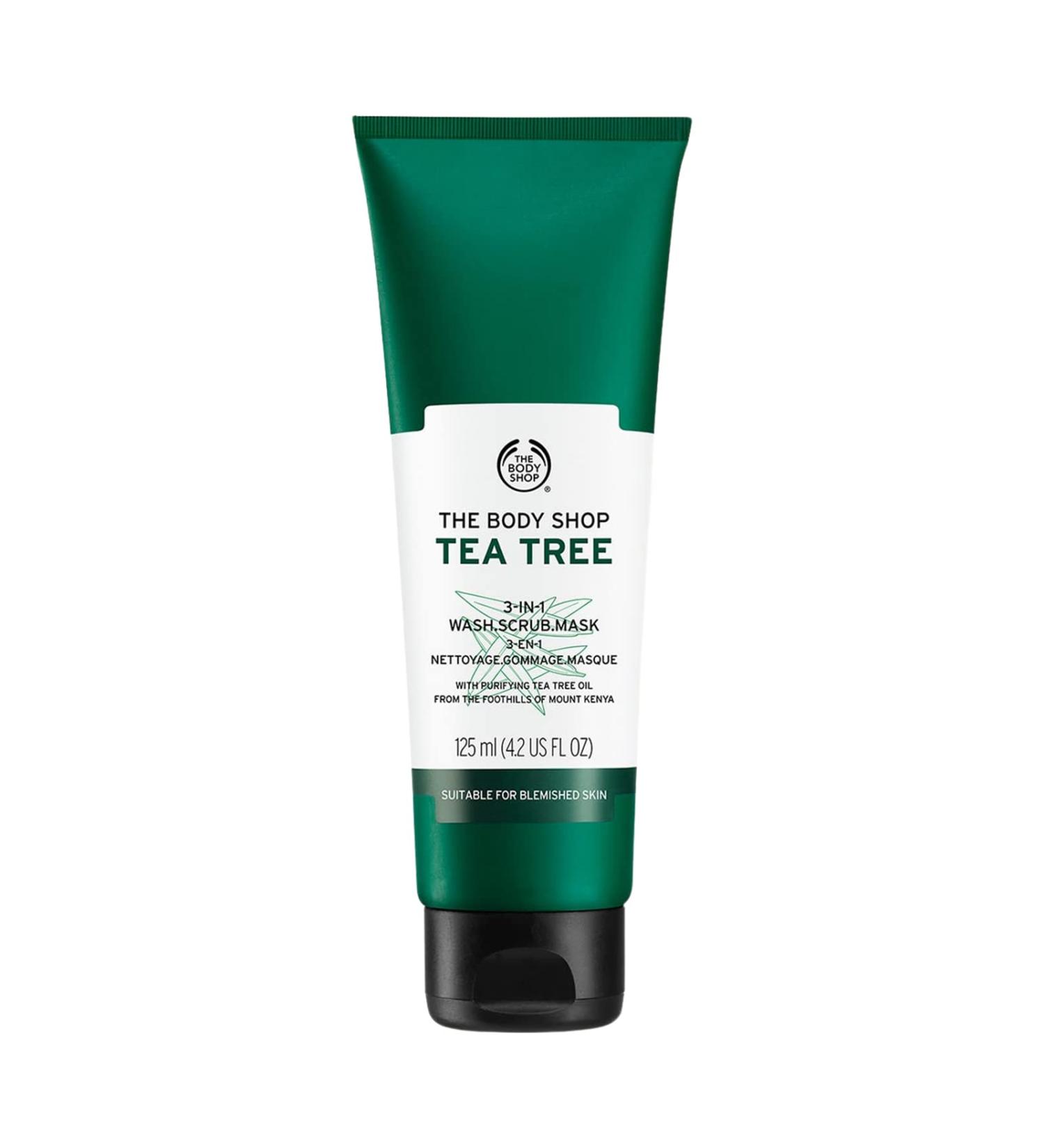 The Body Shop Tea Tree 3-in-1 Wash Scrub & Mask - Purifying Vegan Skincare for Oily Blemished Skin - 4.2 oz - Buy Online on GoSupps.com