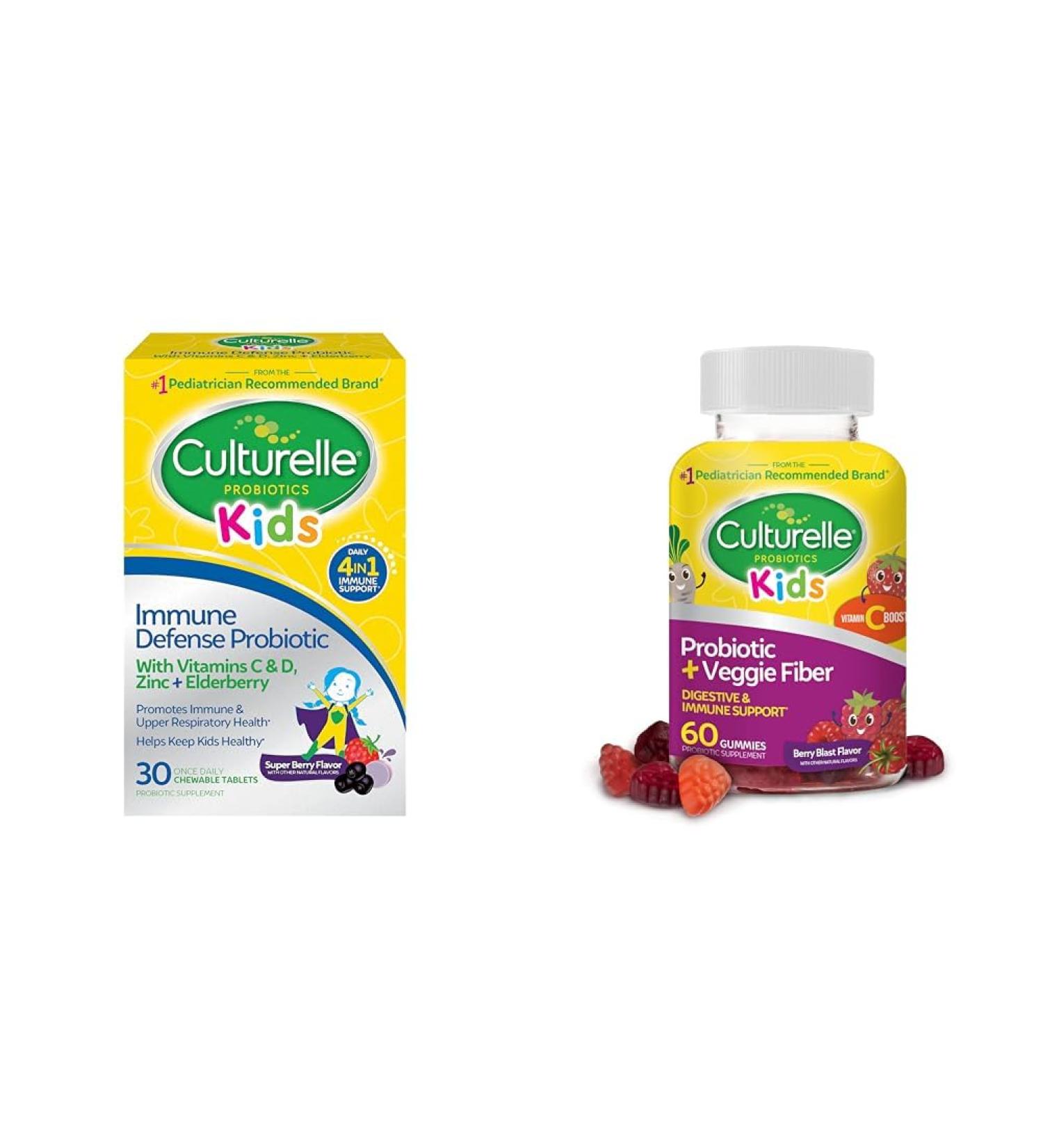Culturelle Immune Defense Probiotic with Vitamin C Vitamin D and Zinc + Elderberry & Daily Probiotic for Kids + Veggie Fiber Gummies (Ages 3+) Super Berry + Probiotic 60 Count 30 Count (Pack of 1) - Buy Online on GoSupps.com