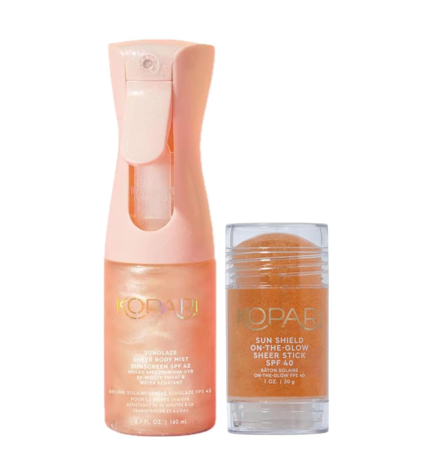 Kopari Rose Gold Sunglaze Sheer Body Mist Sunscreen SPF 42 & Sun Shield On-The-Glow Sheer Sunscreen Stick SPF 40 - Buy Online on GoSupps.com
