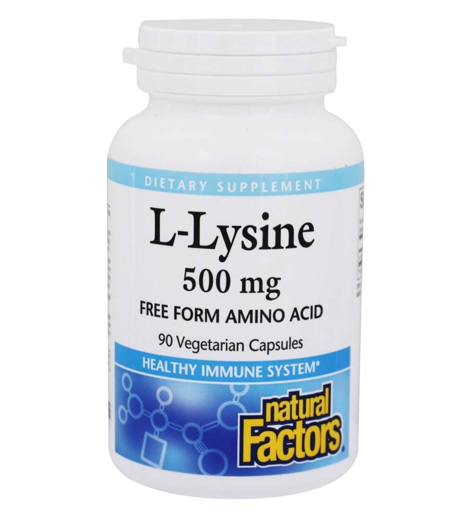 Natural Factors L-Lysine 500 mg - 90 Vegetarian Capsules | Immune Support & Amino Acid Supplement - Buy Online on GoSupps.com