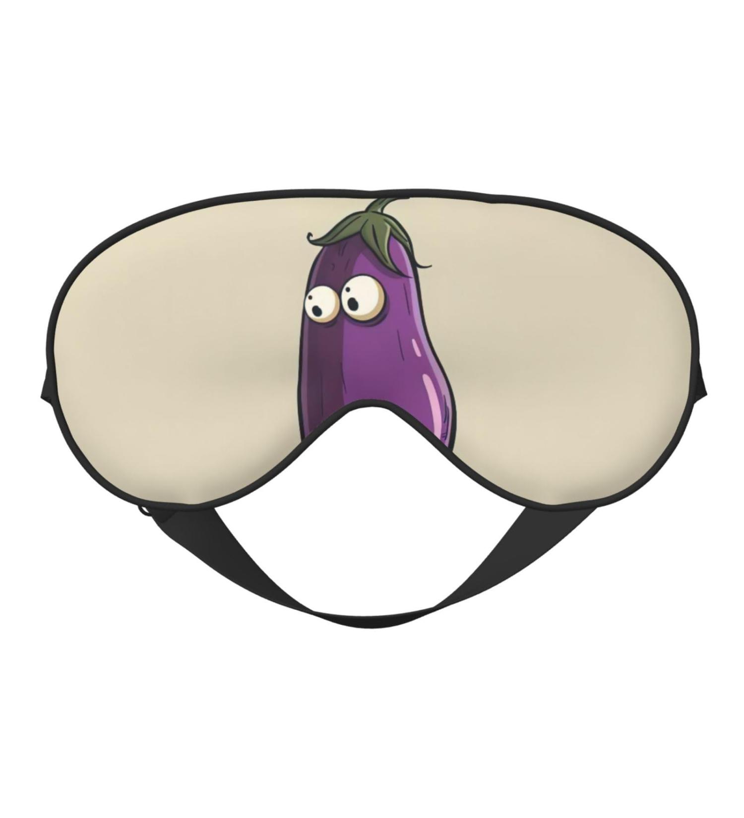 Cartoon Eggplant Print Unisex Sleep Mask - Double-Sided Eye Mask for Sound Sleep & Skin Care - Black - Buy Online on GoSupps.com