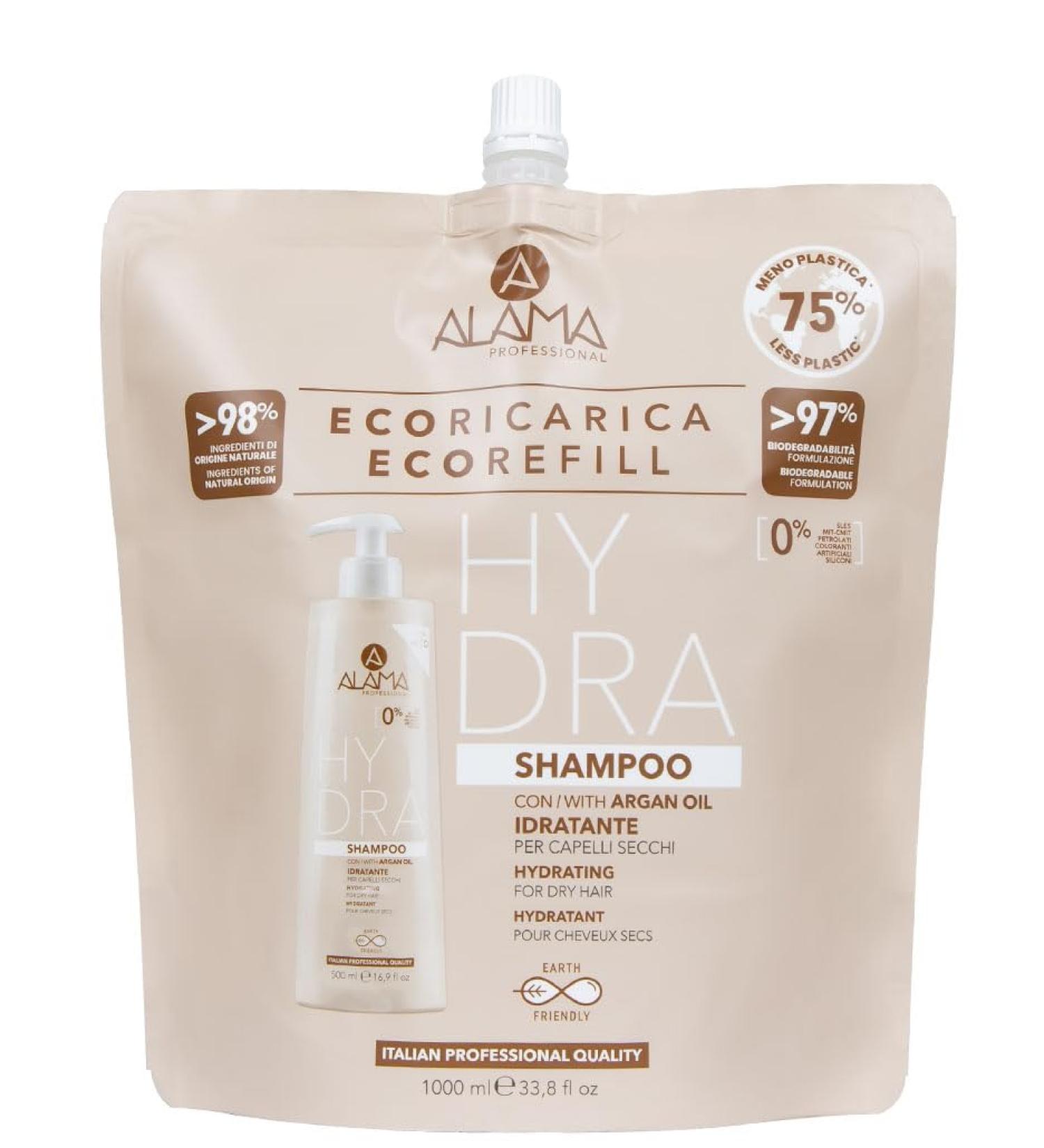  A ALAMA Alama Hydra Moisturizing Shampoo for Hair with Argan Oil Refill 1000ml - Buy Online on GoSupps.com