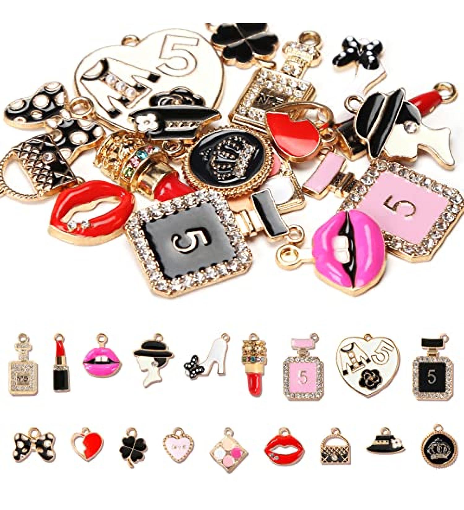 BigOtters 38PCS Mini Gold Plated Enamel Charm Set - Women Makeup Fashion Charms Pendant with Golden Ear Hooks for Jewelry Making - Buy Online on GoSupps.com