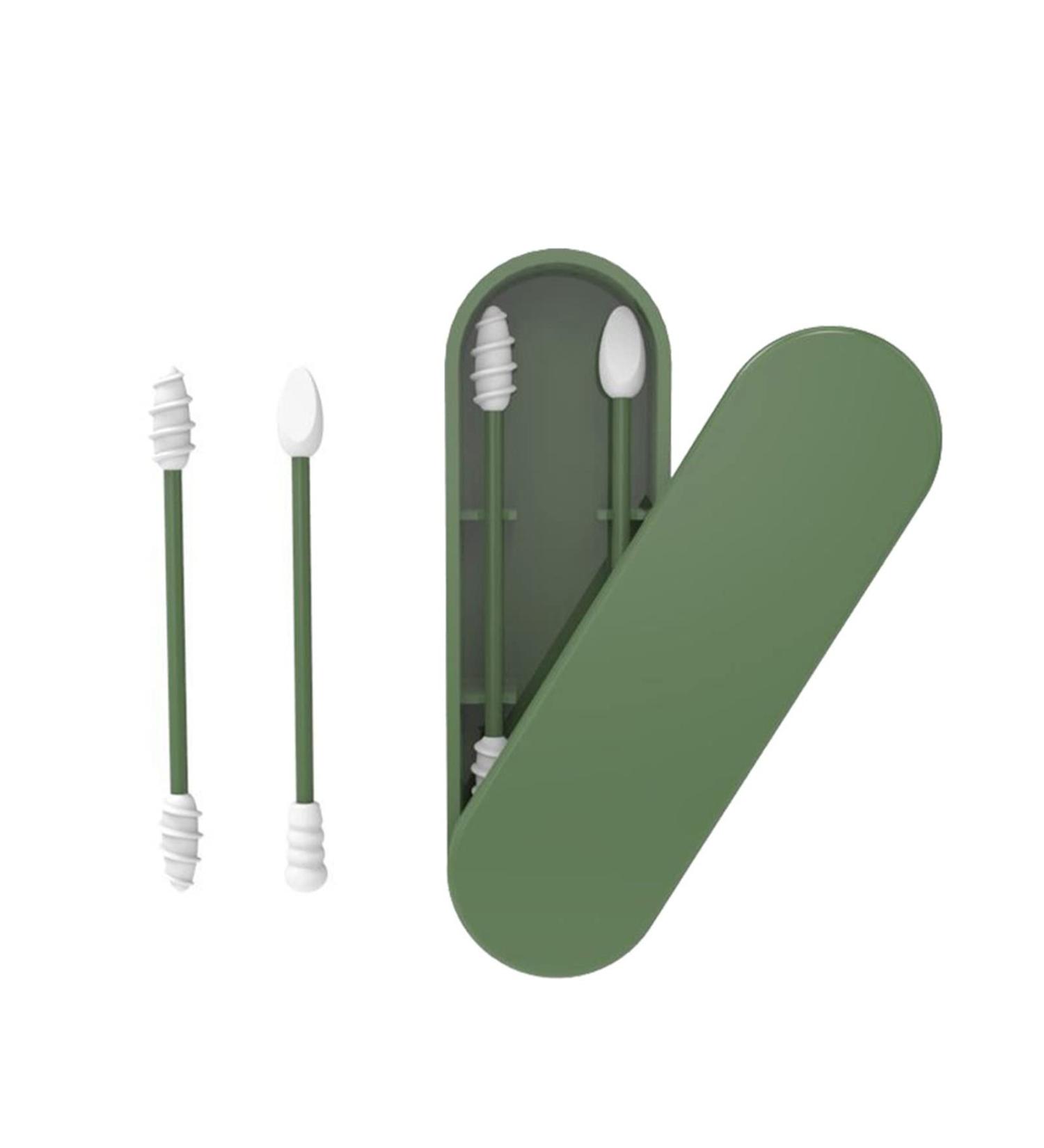 Silicone Cotton Swabs - Reusable & Portable Ear Q-Tips for Cleaning & Makeup (2 Pcs Green) | Eco-Friendly Ear Care Solution - Buy Online on GoSupps.com