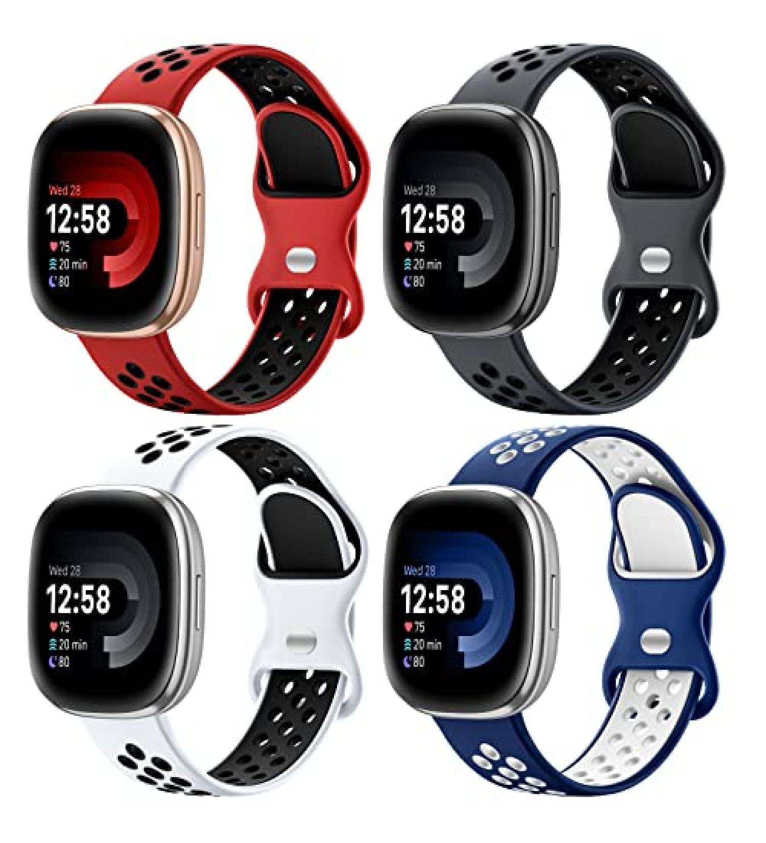 Maledan 4 Pack Sport Band Compatible for Fitbit Versa 3/Versa 4/ Fitbit Sense/ Sense 2 Bands Women Men Soft Wristband Replacement Accessories for Fitbit Versa 3/4 and Sense/ Sense 2 Smart Watch Band Coal Black/Red Black/ Navy White/ White Black L: 7.1"-8. - Buy Online on GoSupps.com
