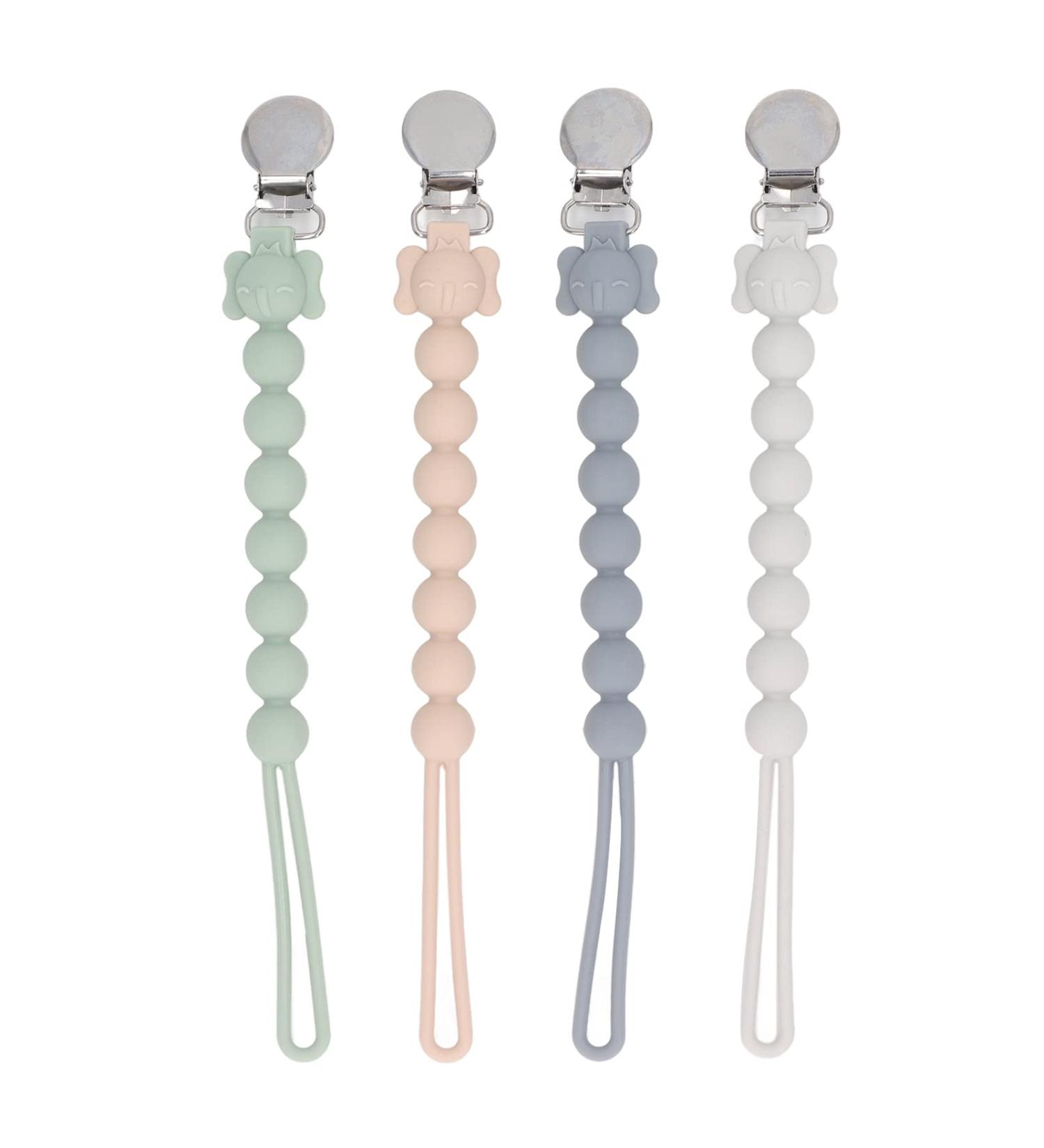 Pack of 4 Elephant Design Pacifier Chains - Soft Silicone Clips for Teething Rings | Prevent Jamming - Ideal Baby Accessory - Buy Online on GoSupps.com