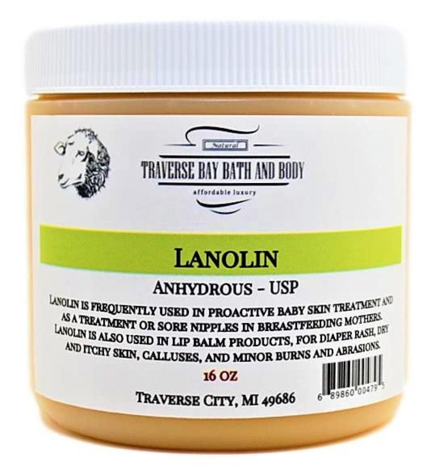Traverse Bay Bath And Body-Lanolin - Anhydrous - USP  16 oz  Safety Sealed Container. Soap Making  Lotion  Creams  Bath  Beauty.