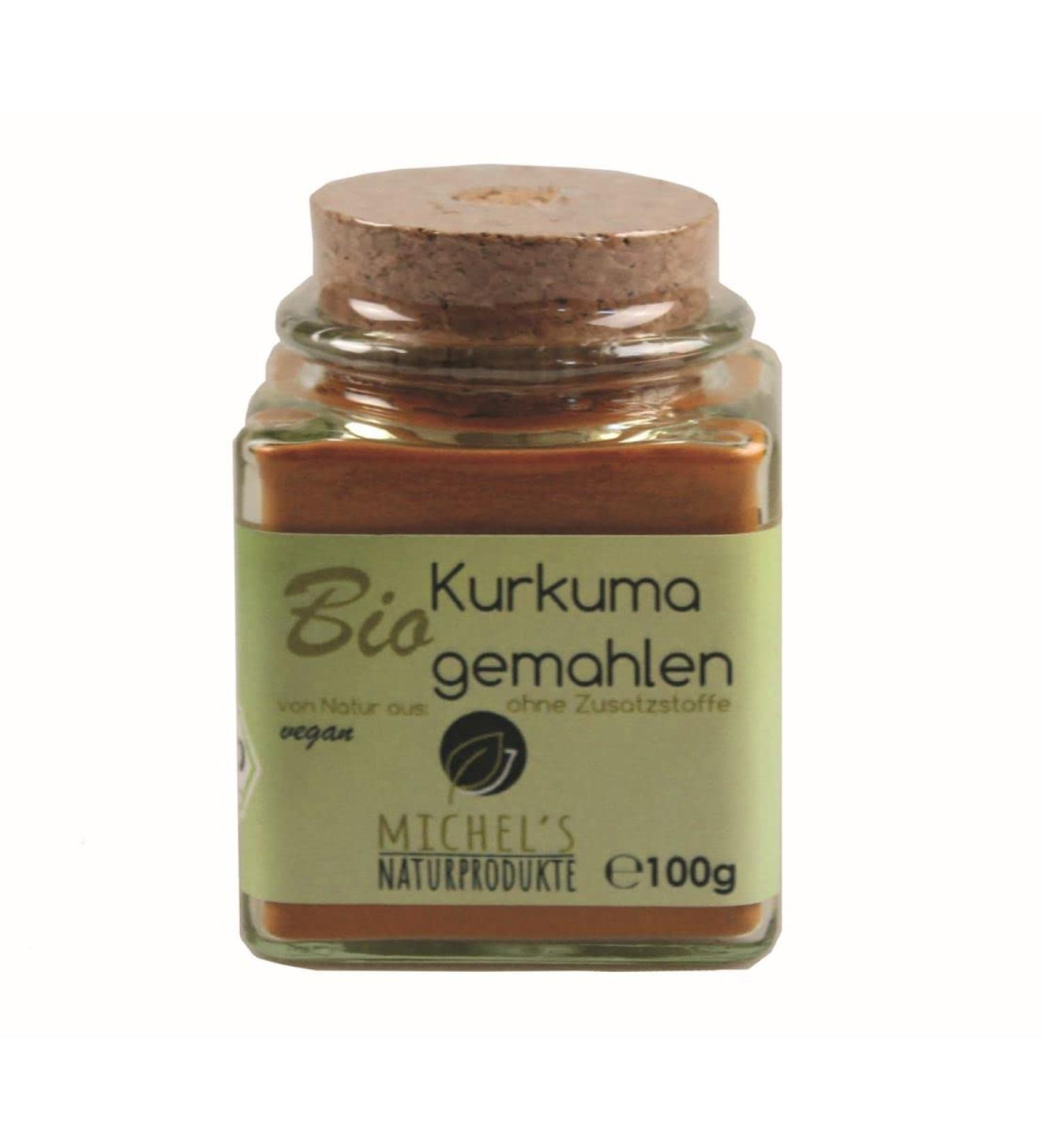 Michel's natural products organic turmeric powder 100g in glass raw food quality spice of Indian saffron yellow root powder curcuma curcurmine 100 g (1 Pack)