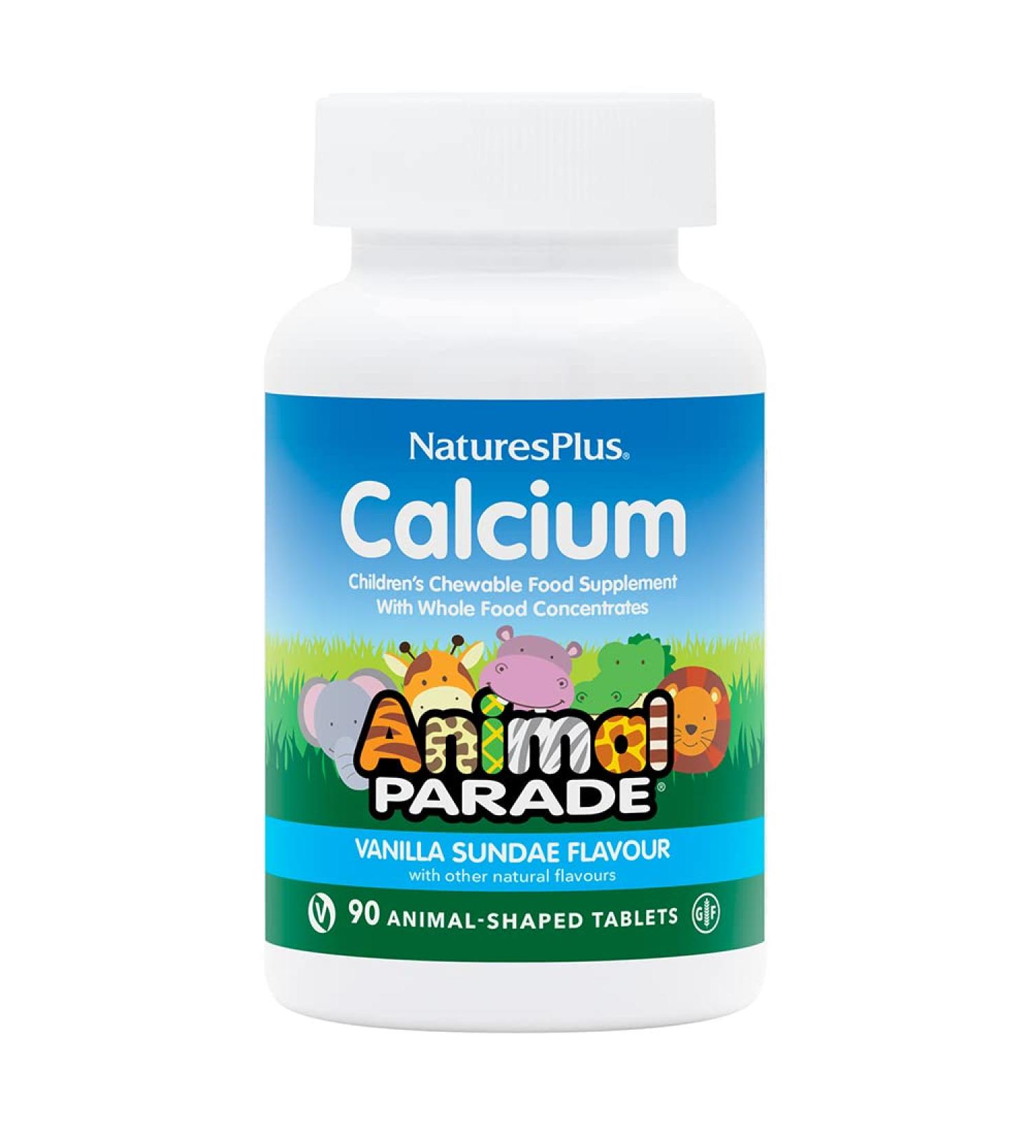 NaturesPlus Animal Parade Calcium Kids Chewable - Natural Vanilla Flavour - Vegan Gluten-Free - 90 Animal Shaped Tablets - Buy Online on GoSupps.com