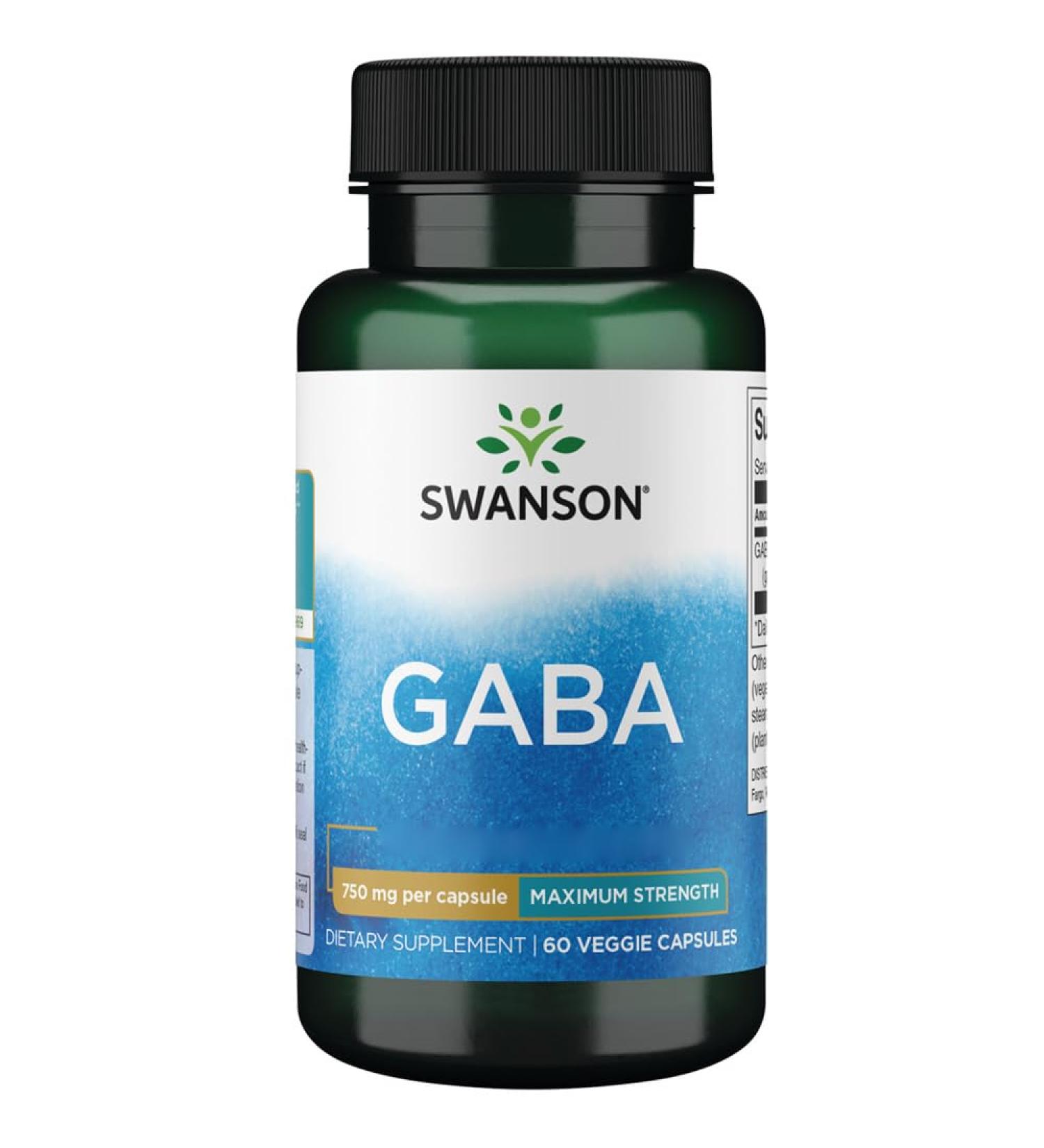 Swanson GABA (Gamma-Aminobutyric Acid) 750mg High Dosed 60 Vegan Capsules Lab Tested Vegetarian Soy Free Gluten Free Non-GMO - Buy Online on GoSupps.com