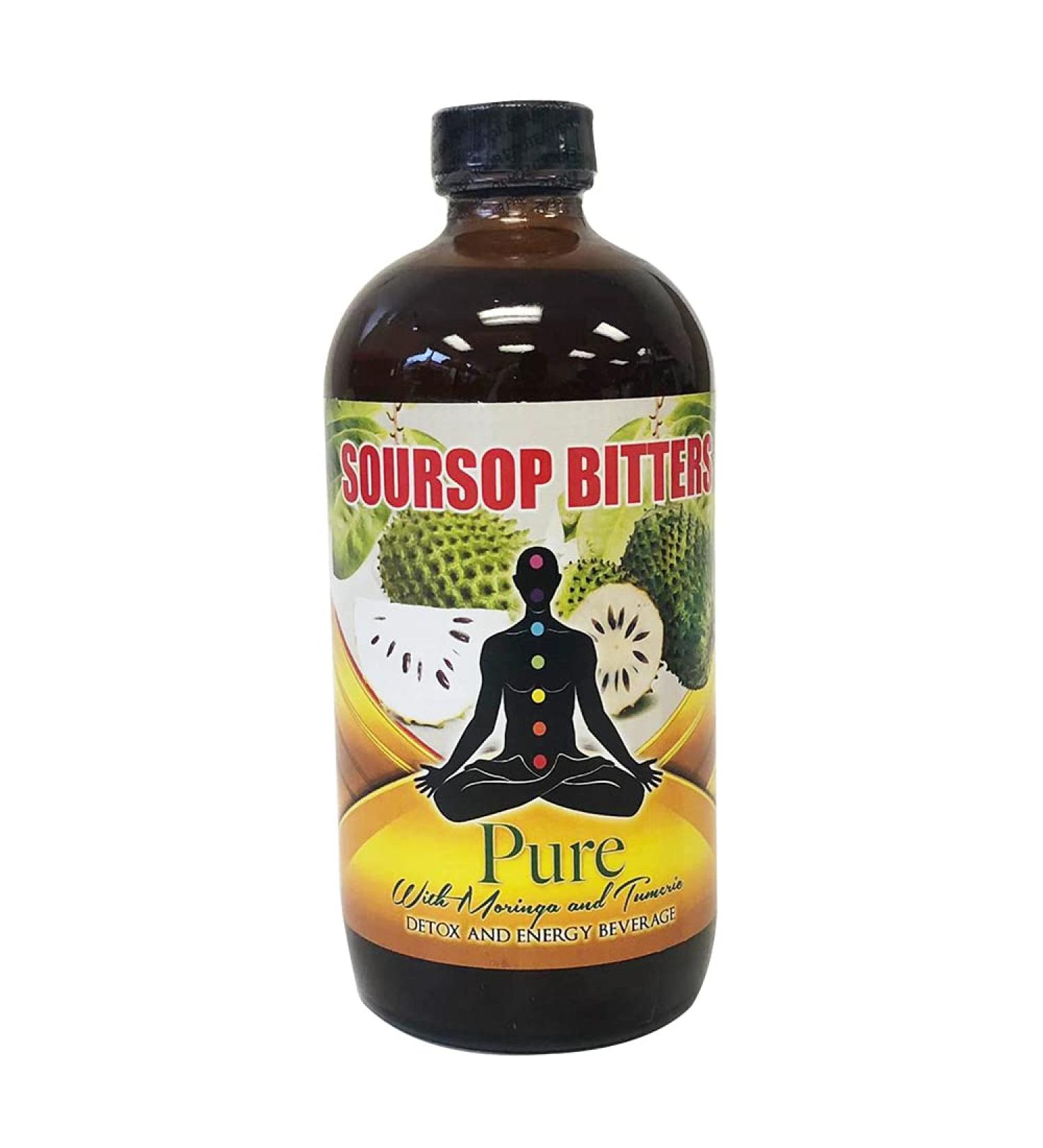 Pure Herbs Soursop Bitters Detox Energy Beverage with Moringa & Tumeric 16oz