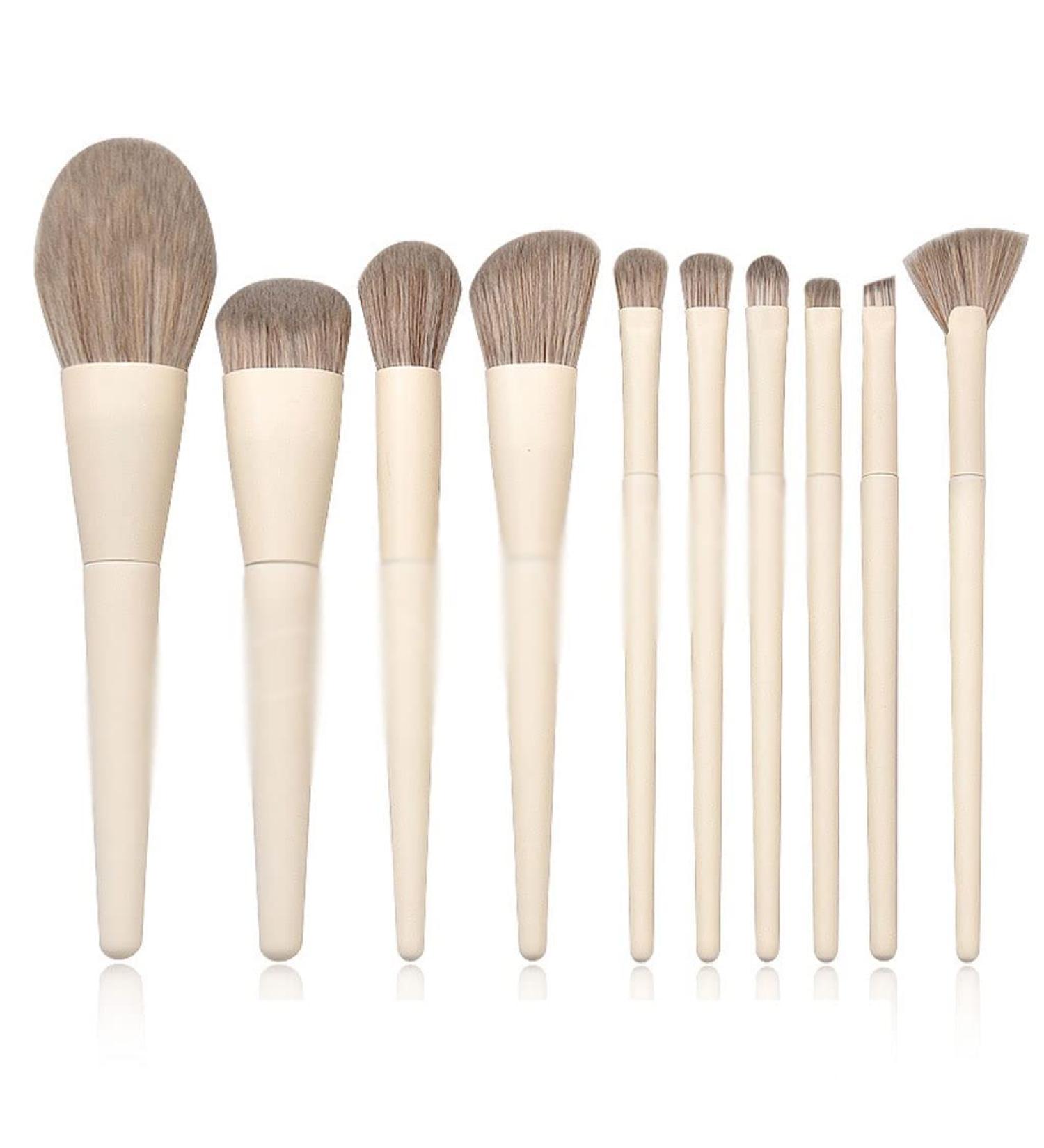 DFHBFG 10-Piece Wooden Handle Makeup Brush Set - Large Powder Eye Shadow Blush & High Gloss Brushes for Flawless Application | International Shipping Available - Buy Online on GoSupps.com