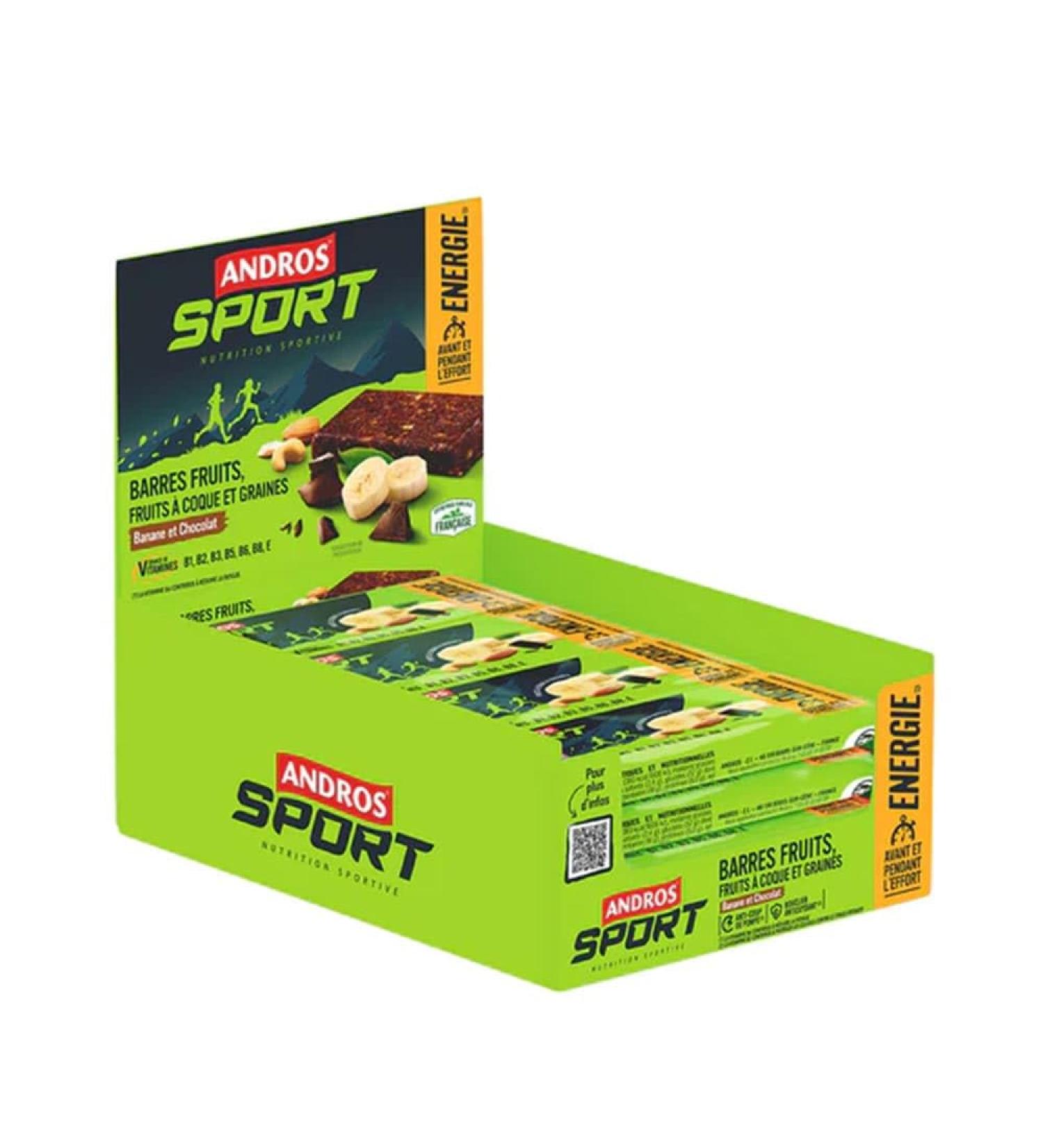Andros Sport | Energy bars (16x40g) | Energy bars | Rich in fruits and source of vitamins - Banana Chocolate - Buy Online on GoSupps.com