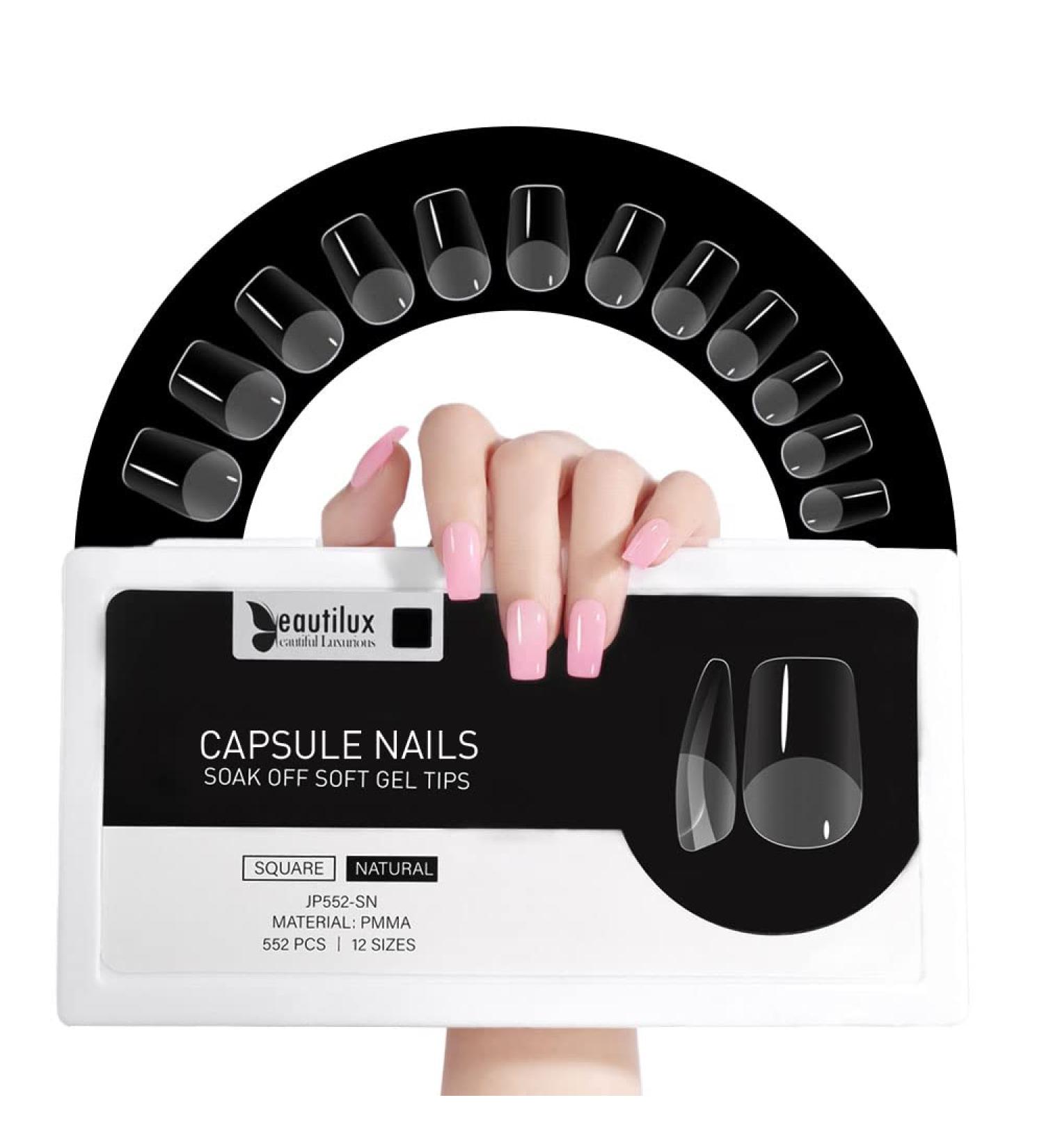Beautilux 552 PCS Short Square Nail Tips - Transparent Gel Nails 12 Sizes Soft Full Cover for Home & Professional Manicure - Buy Online on GoSupps.com
