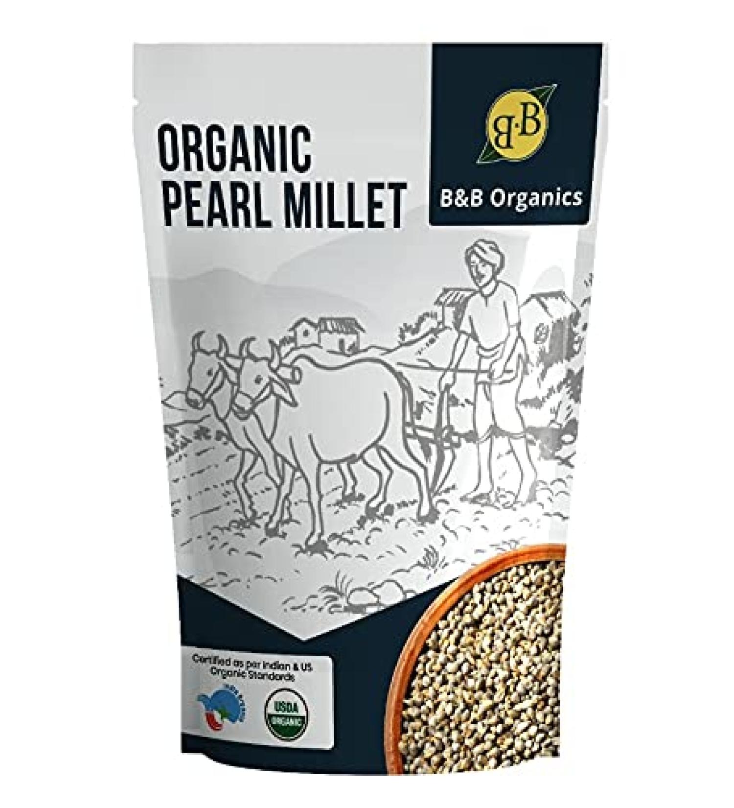 B&B Organics Pearl Millet (Bajra/Kambu) - 500g | Indian Millet, Gluten Free, Whole Grain | USDA Certified - Buy Online on GoSupps.com