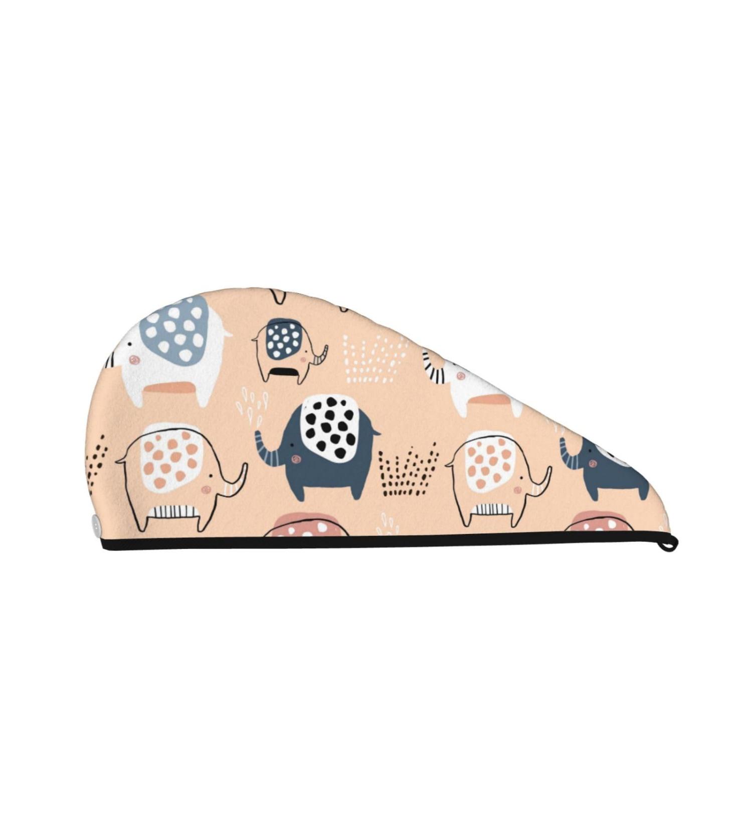 Cute Ink Drawn Elephants Microfiber Hair Towel | Super Absorbent Quick Dry Wrap for Women | Ideal for Long Curly & Thick Hair - Buy Online on GoSupps.com